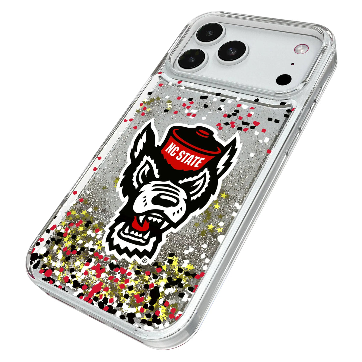 North Carolina State University Wolfpack Confetti iPhone Glitter Phone Case for Apple iPhone - Isometric View#Device_iPhone 18 Pro Max