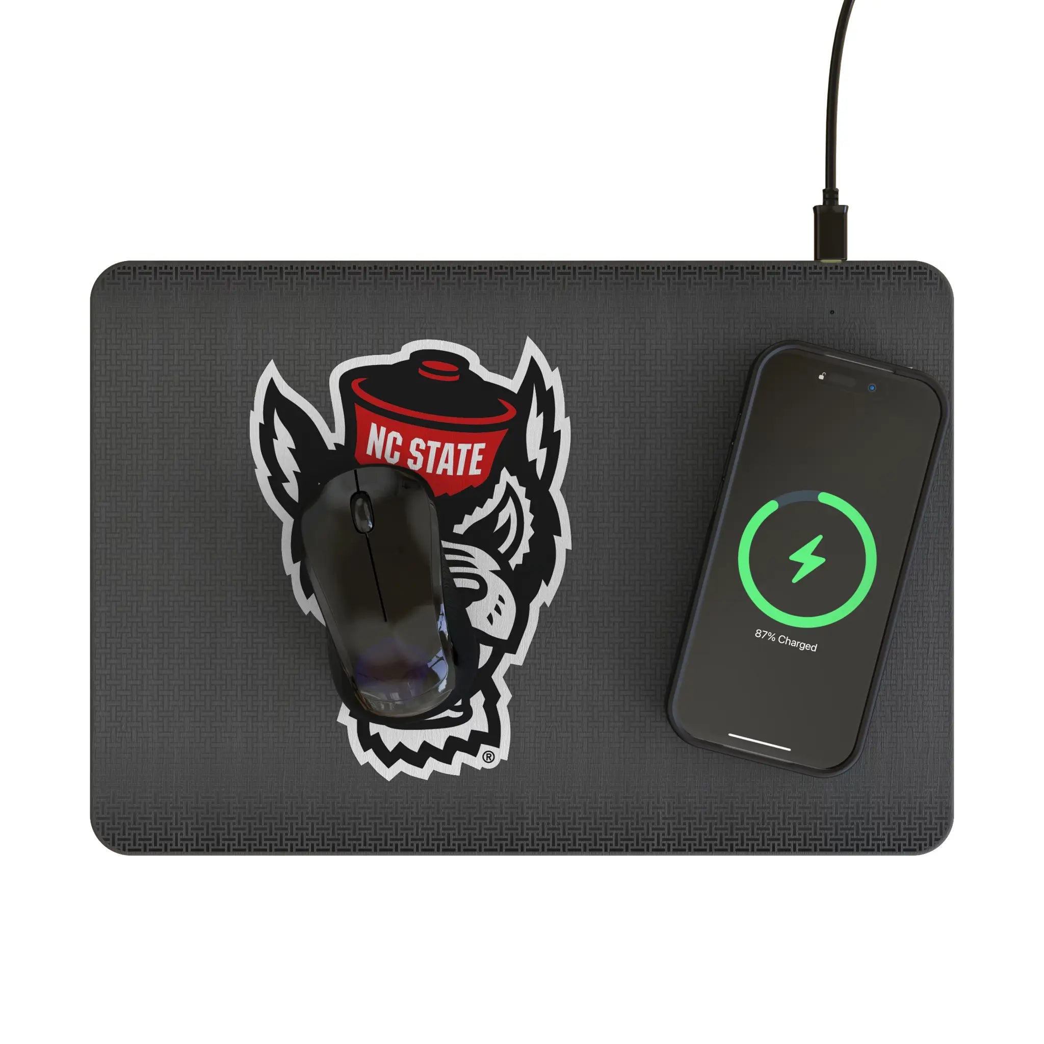 North Carolina State University Wolfpack Linen 15-Watt Wireless Charger and Mouse Pad - Lifestyle