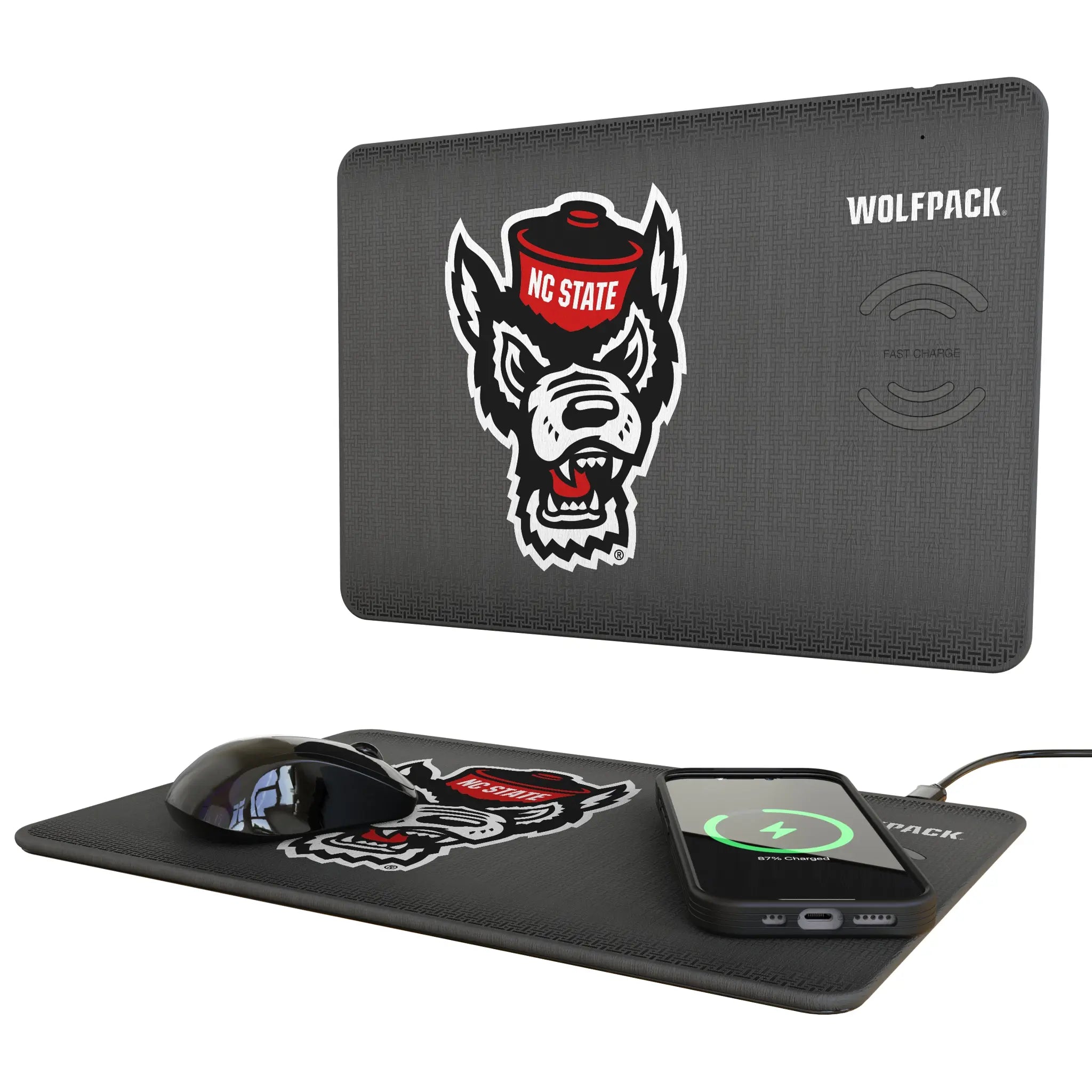 North Carolina State University Wolfpack Linen 15-Watt Wireless Charger and Mouse Pad