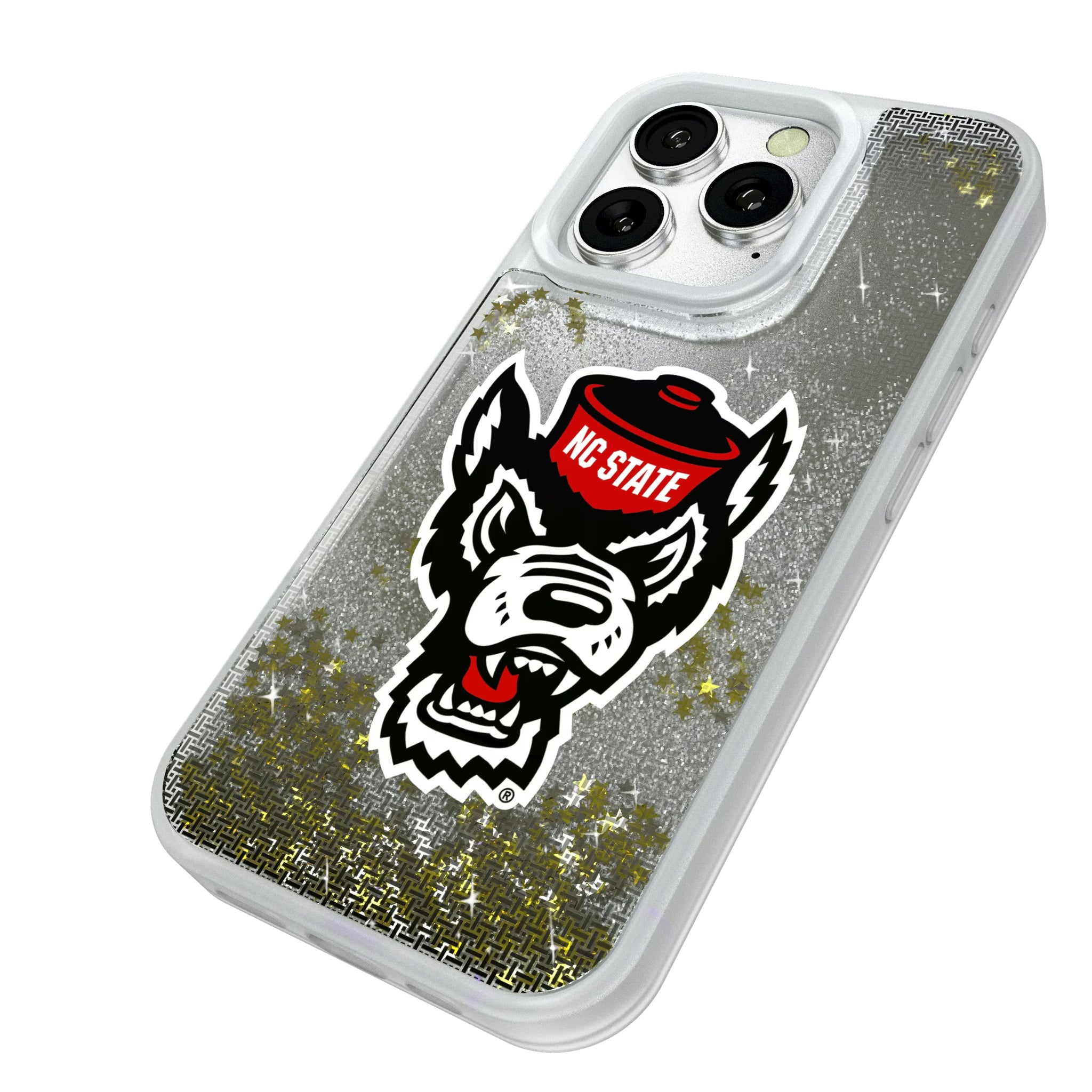 North Carolina State University Wolfpack Linen iPhone Glitter Phone Case for Apple iPhone - Isometric View#Device_iPhone 16 Pro