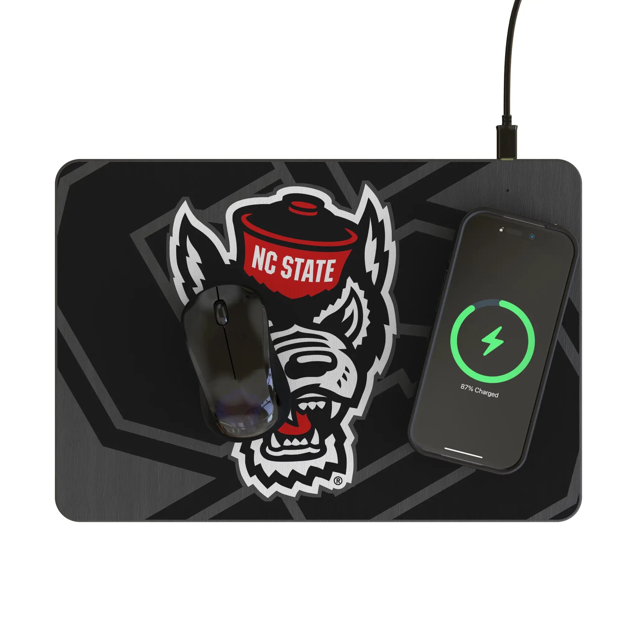 North Carolina State University Wolfpack Monocolor Tilt 15-Watt Wireless Charger and Mouse Pad - Lifestyle