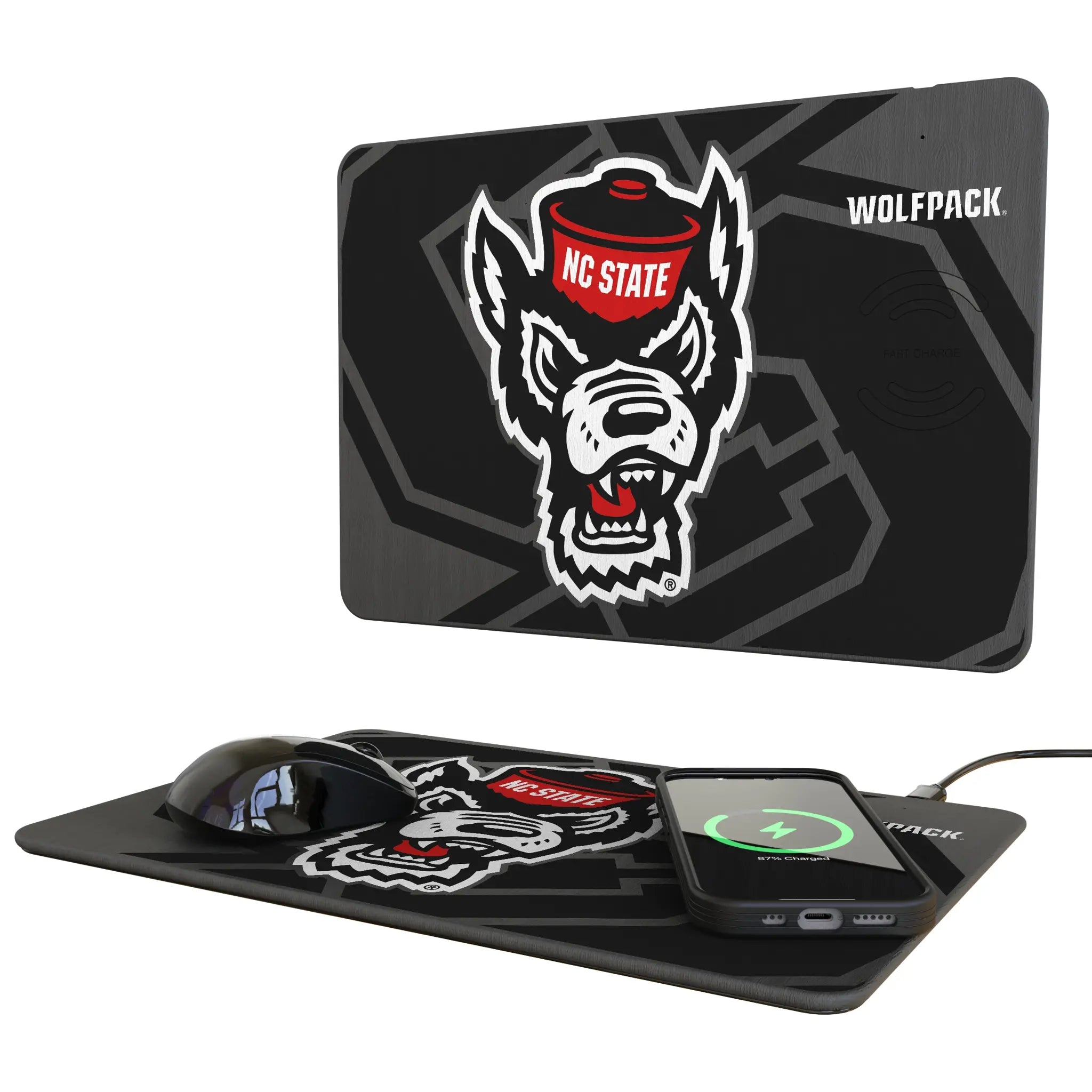 North Carolina State University Wolfpack Monocolor Tilt 15-Watt Wireless Charger and Mouse Pad