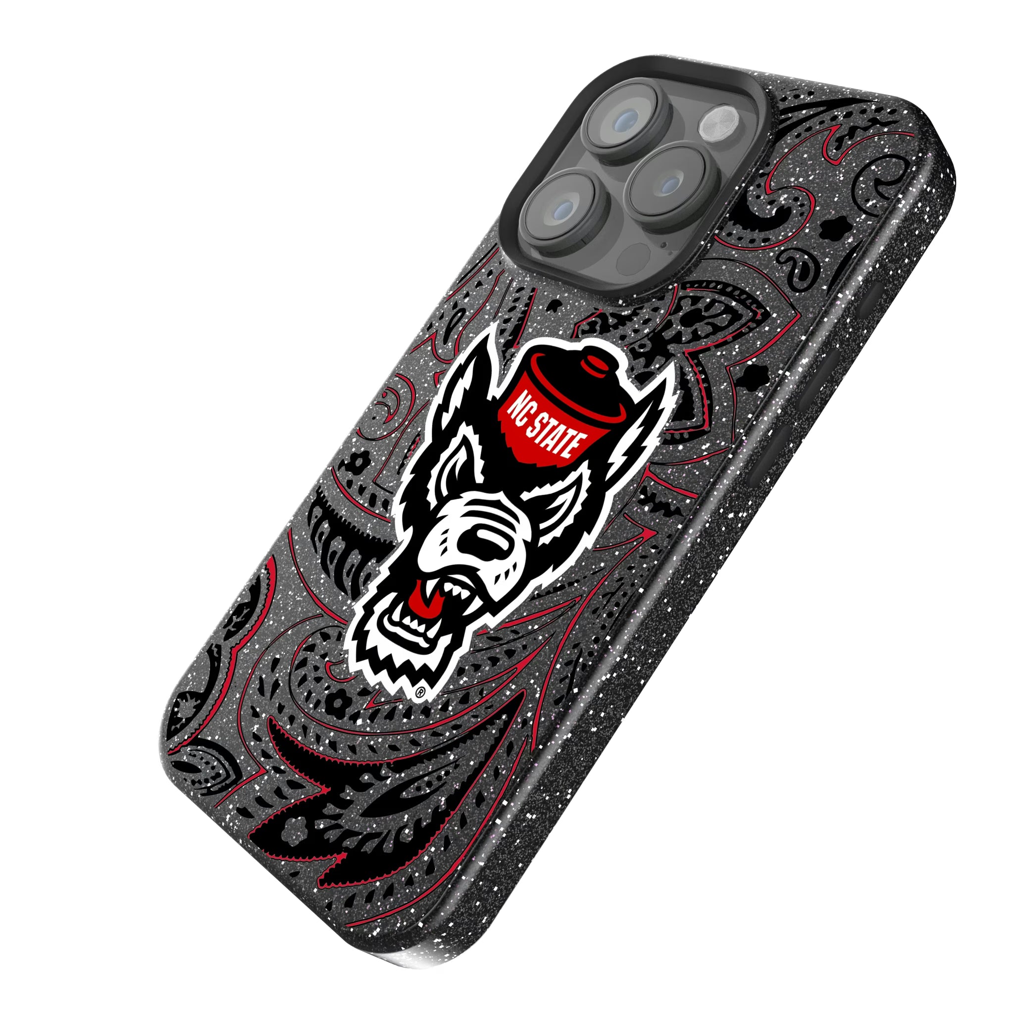 North Carolina State University Wolfpack Paisley iPhone Bling Phone Case for Apple iPhone - Isometric View