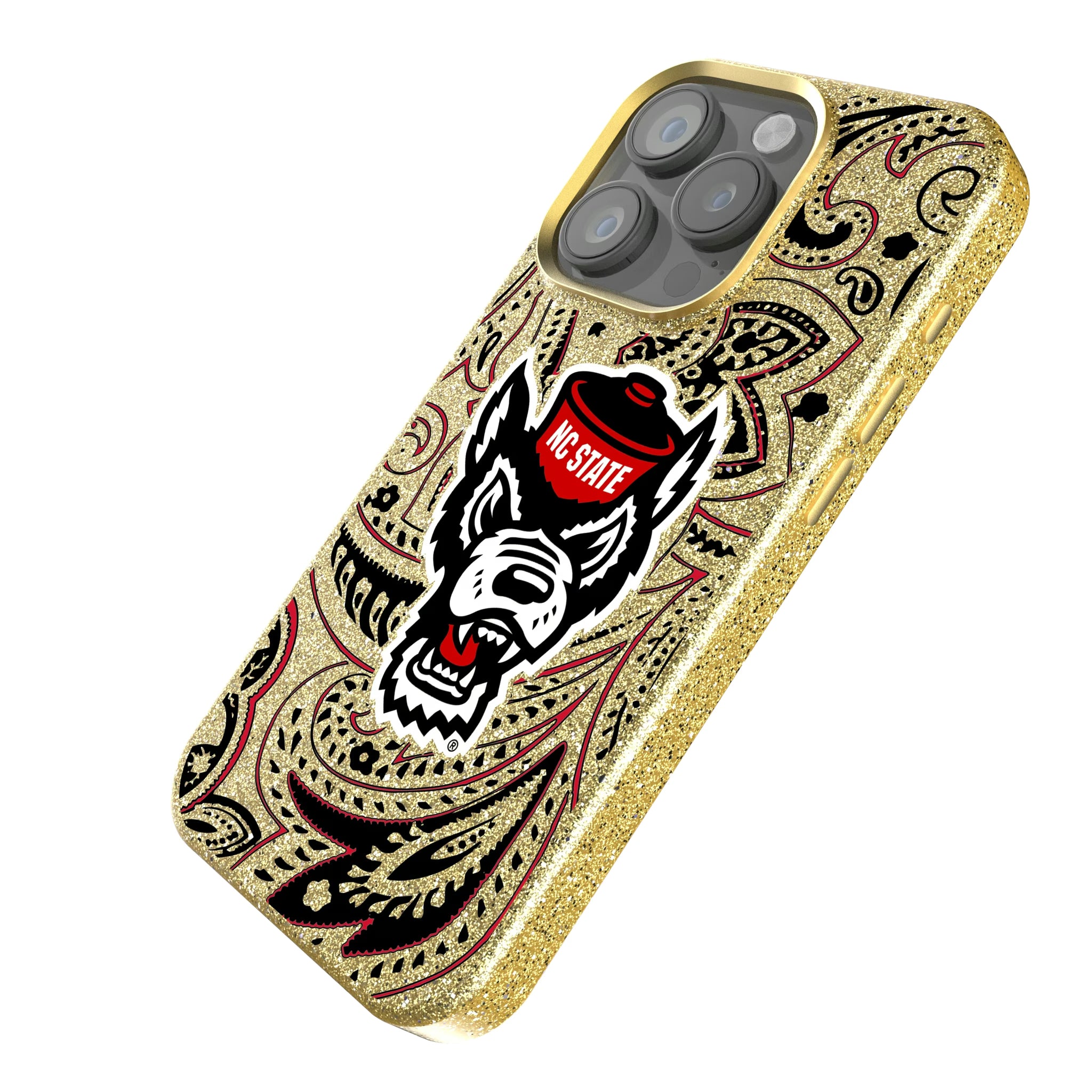 North Carolina State University Wolfpack Paisley iPhone Bling Phone Case for Apple iPhone - Isometric View