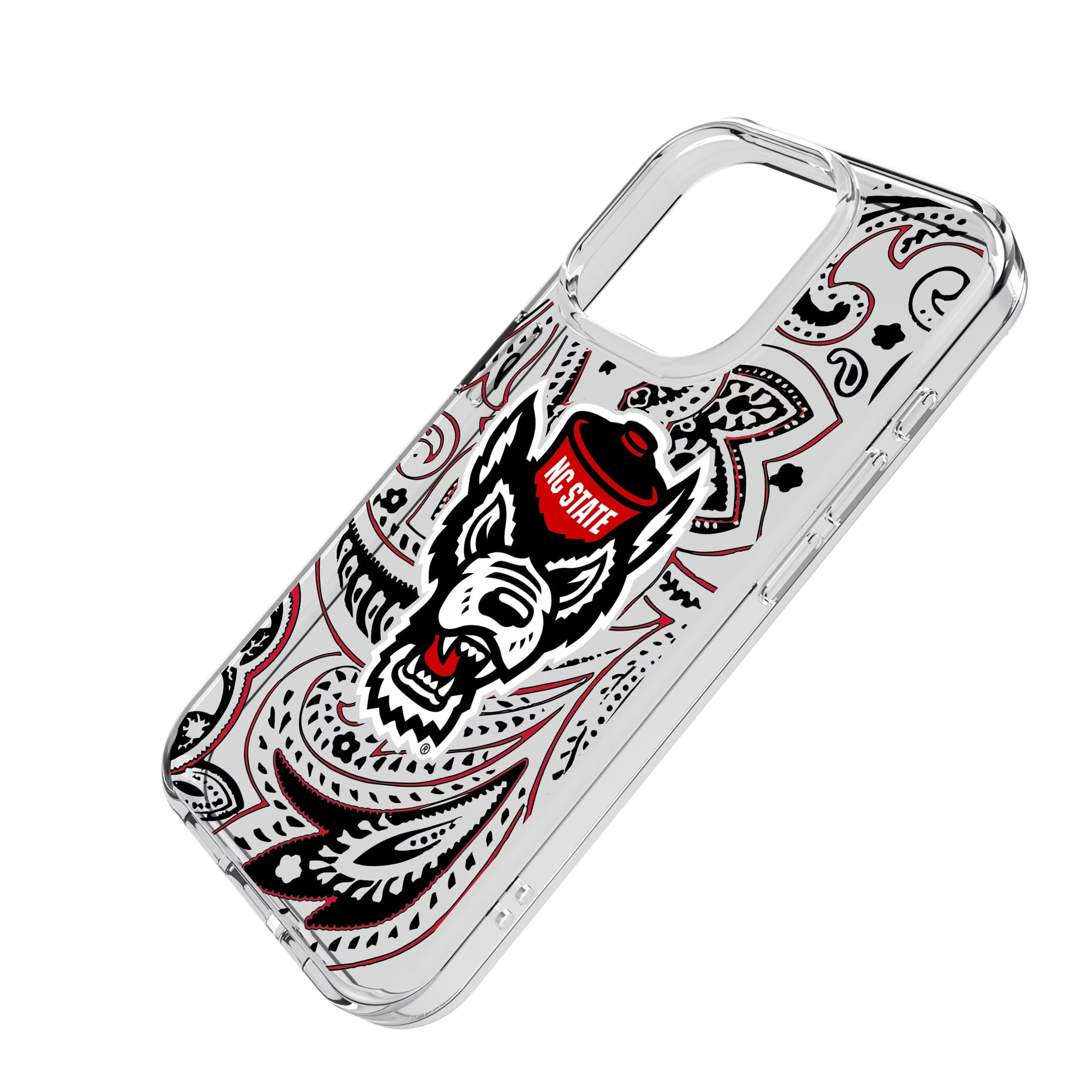 North Carolina State University Wolfpack Paisley iPhone Clear Phone Case for Apple iPhone - Isometric View