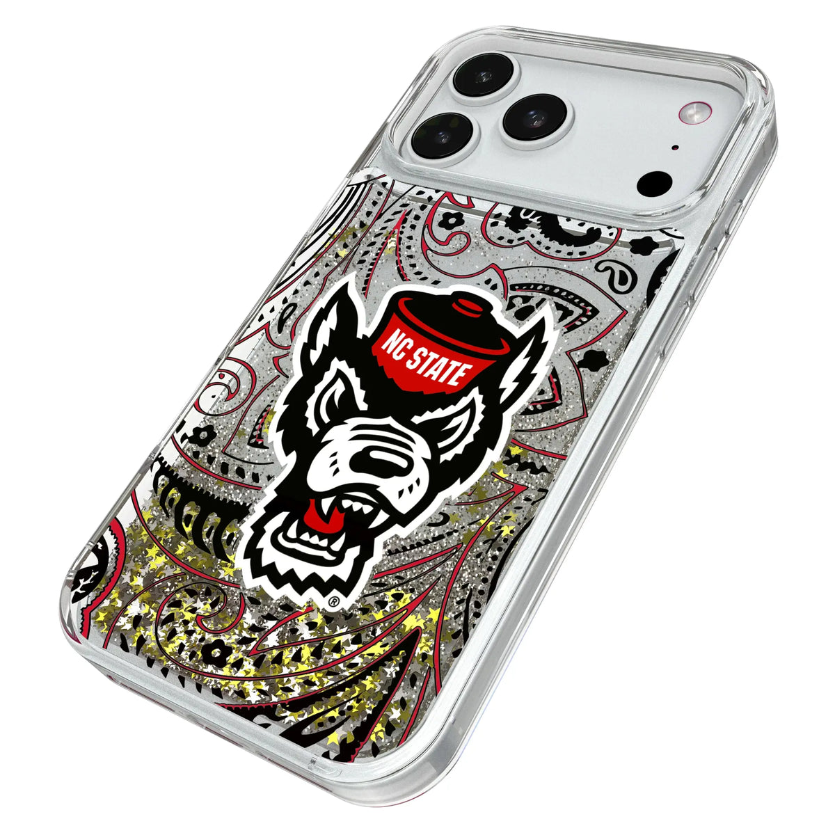 North Carolina State University Wolfpack Paisley iPhone Glitter Phone Case for Apple iPhone - Isometric View#Device_iPhone 18 Pro Max