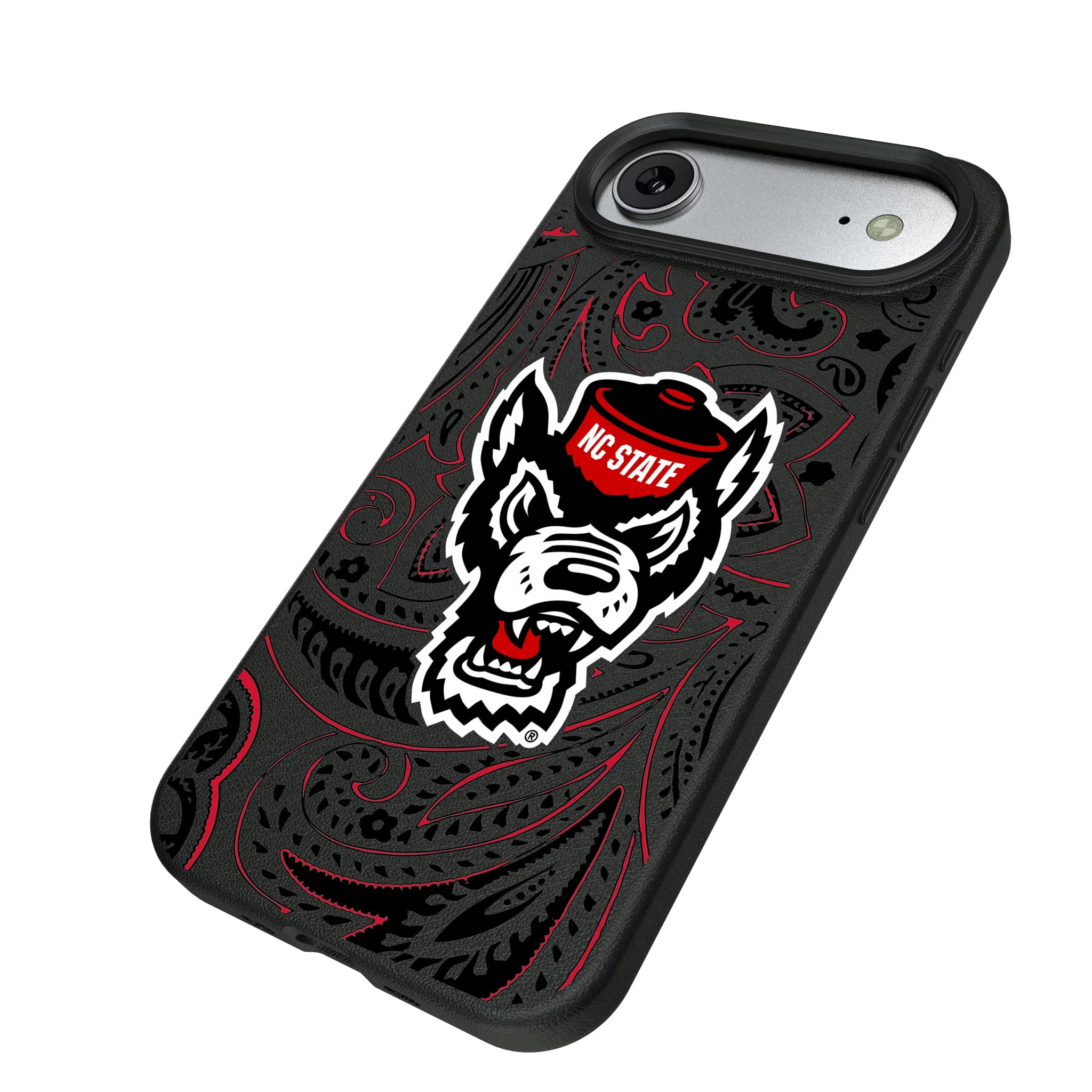 North Carolina State University Wolfpack Paisley iPhone MagSafe Compatible Phone Case for Apple iPhone - Isometric View#Device_iPhone Air