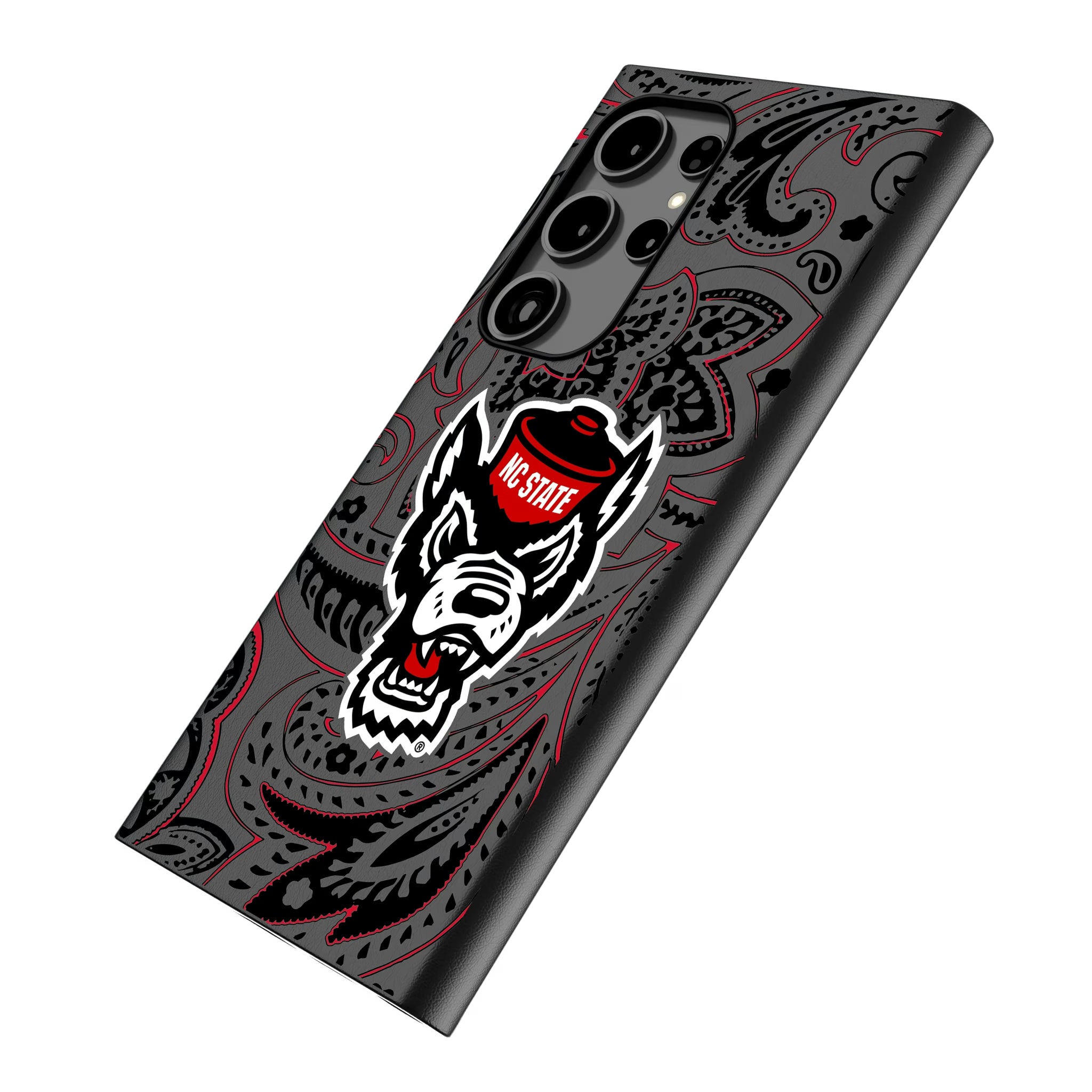 North Carolina State University Wolfpack Paisley Galaxy MagSafe Compatible Phone Case for Samsung Galaxy - Isometric View