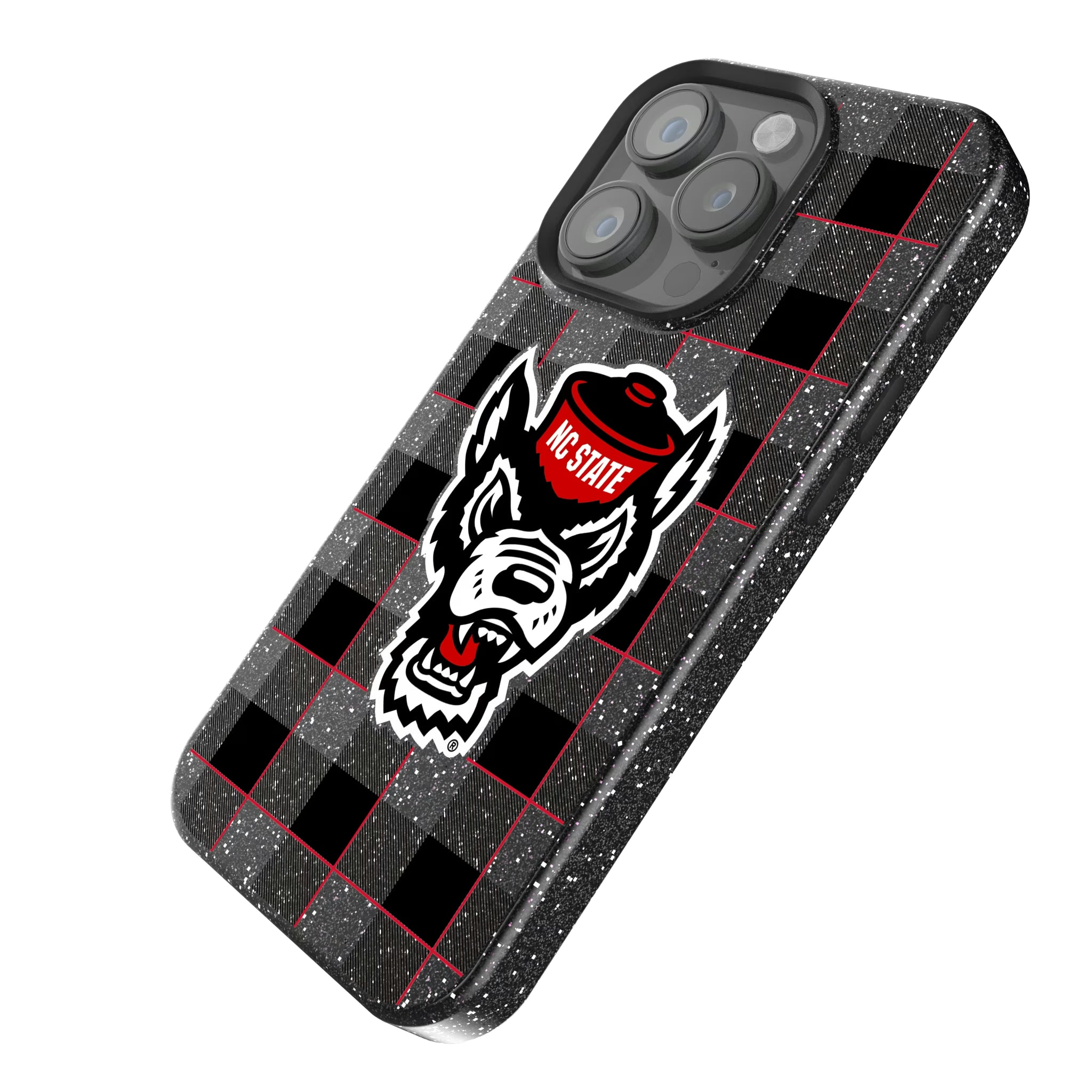 North Carolina State University Wolfpack Plaid iPhone Bling Phone Case for Apple iPhone - Isometric View