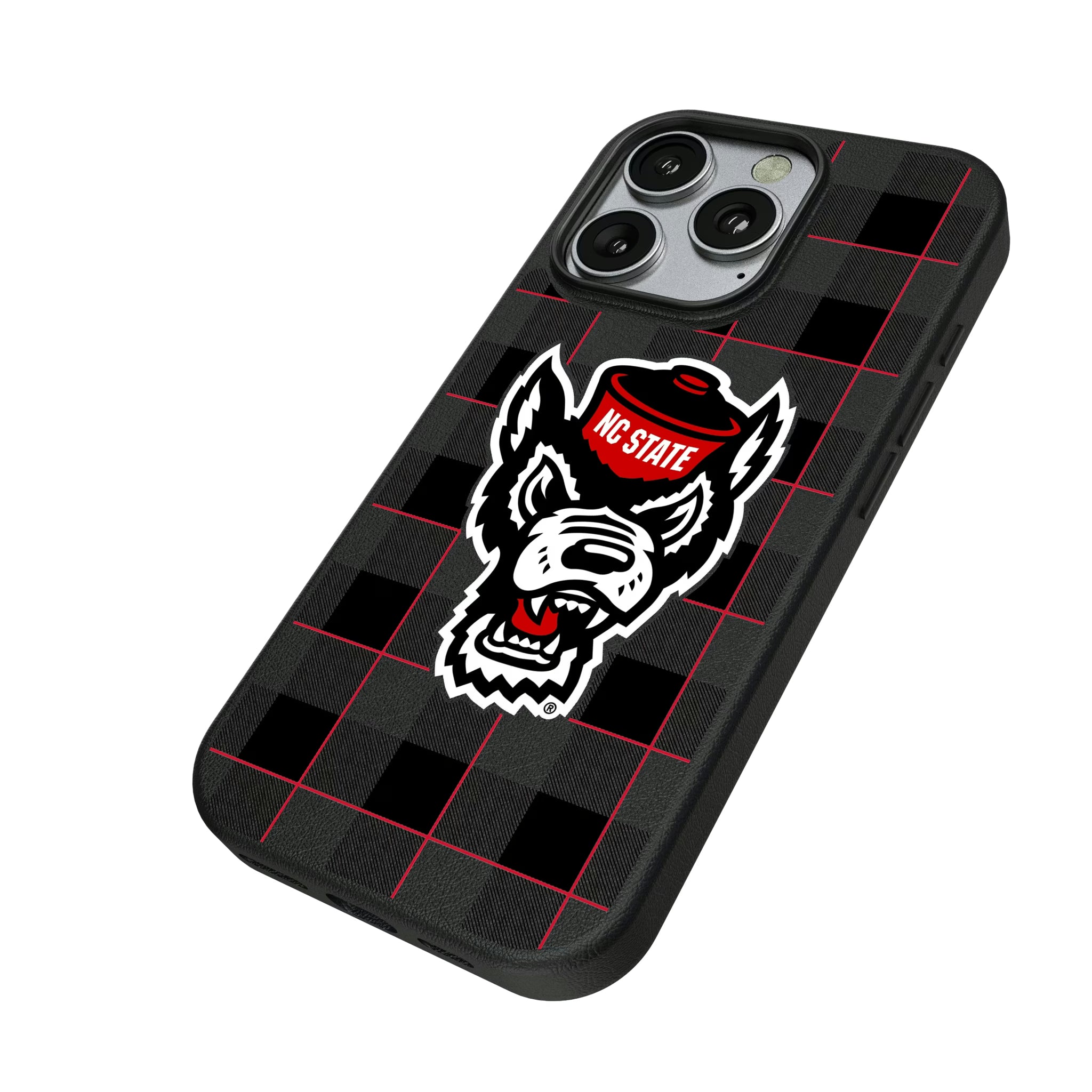 North Carolina State University Wolfpack Plaid iPhone MagSafe Compatible Phone Case for Apple iPhone - Isometric View