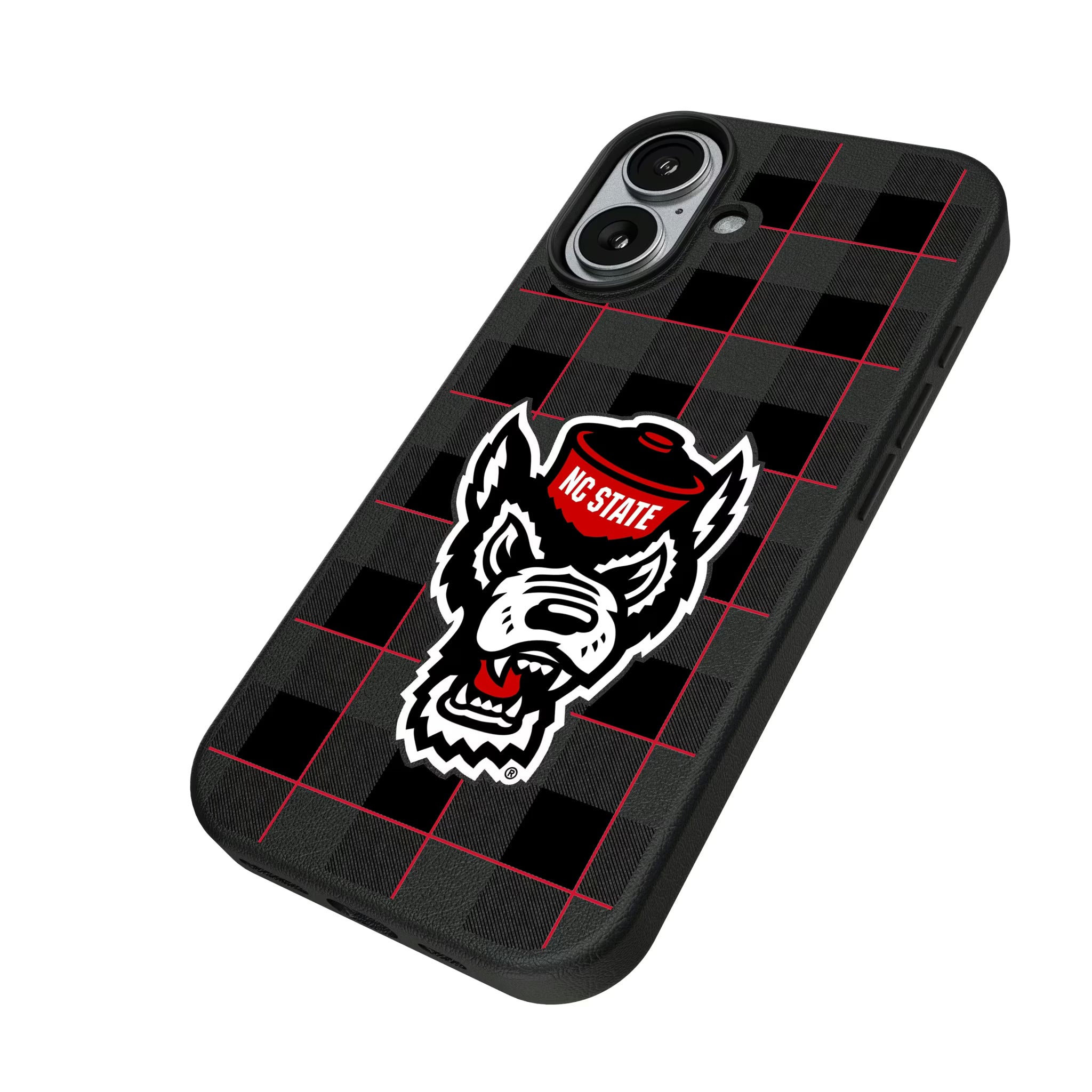 North Carolina State University Wolfpack Plaid iPhone MagSafe Compatible Phone Case for Apple iPhone - Isometric View#Device_iPhone 17