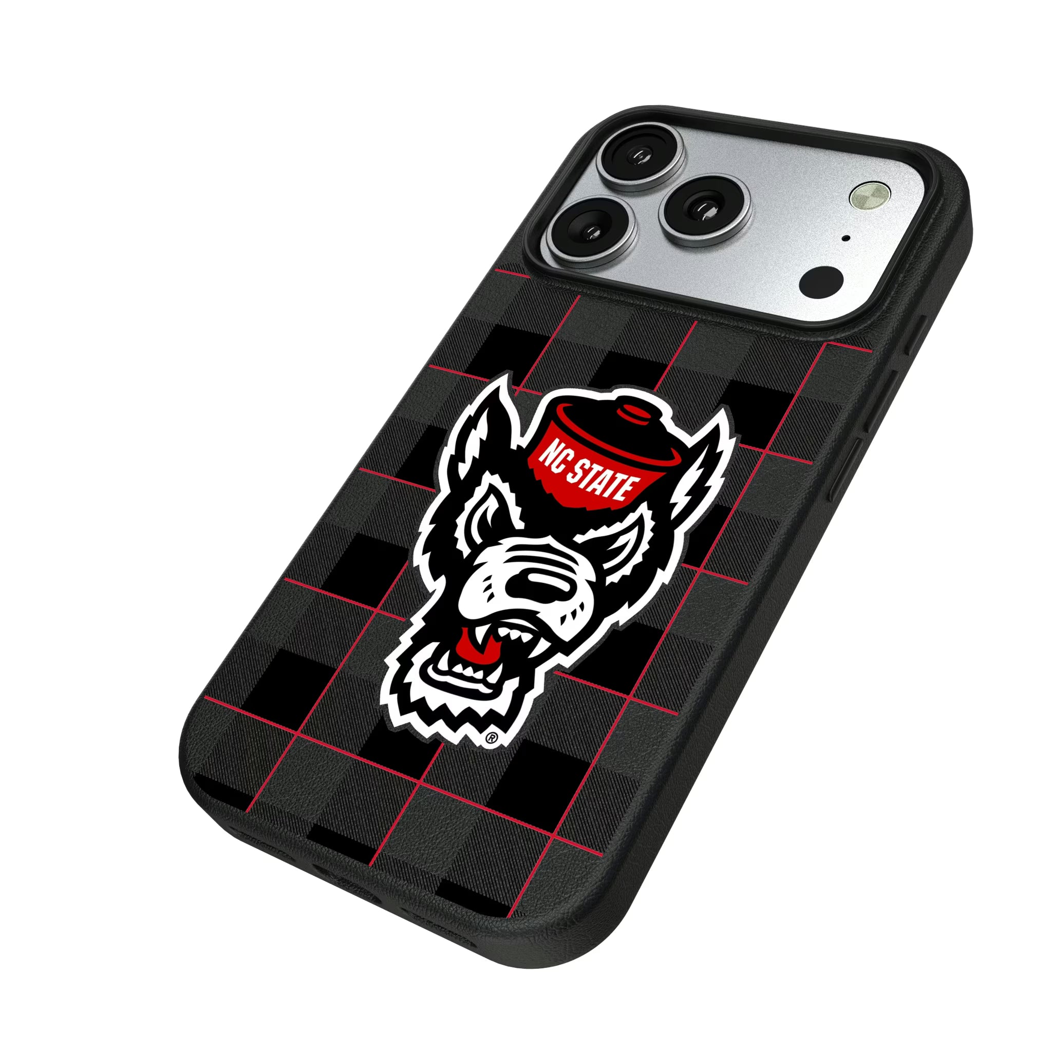 North Carolina State University Wolfpack Plaid iPhone MagSafe Compatible Phone Case for Apple iPhone - Isometric View#Device_iPhone 17 Pro