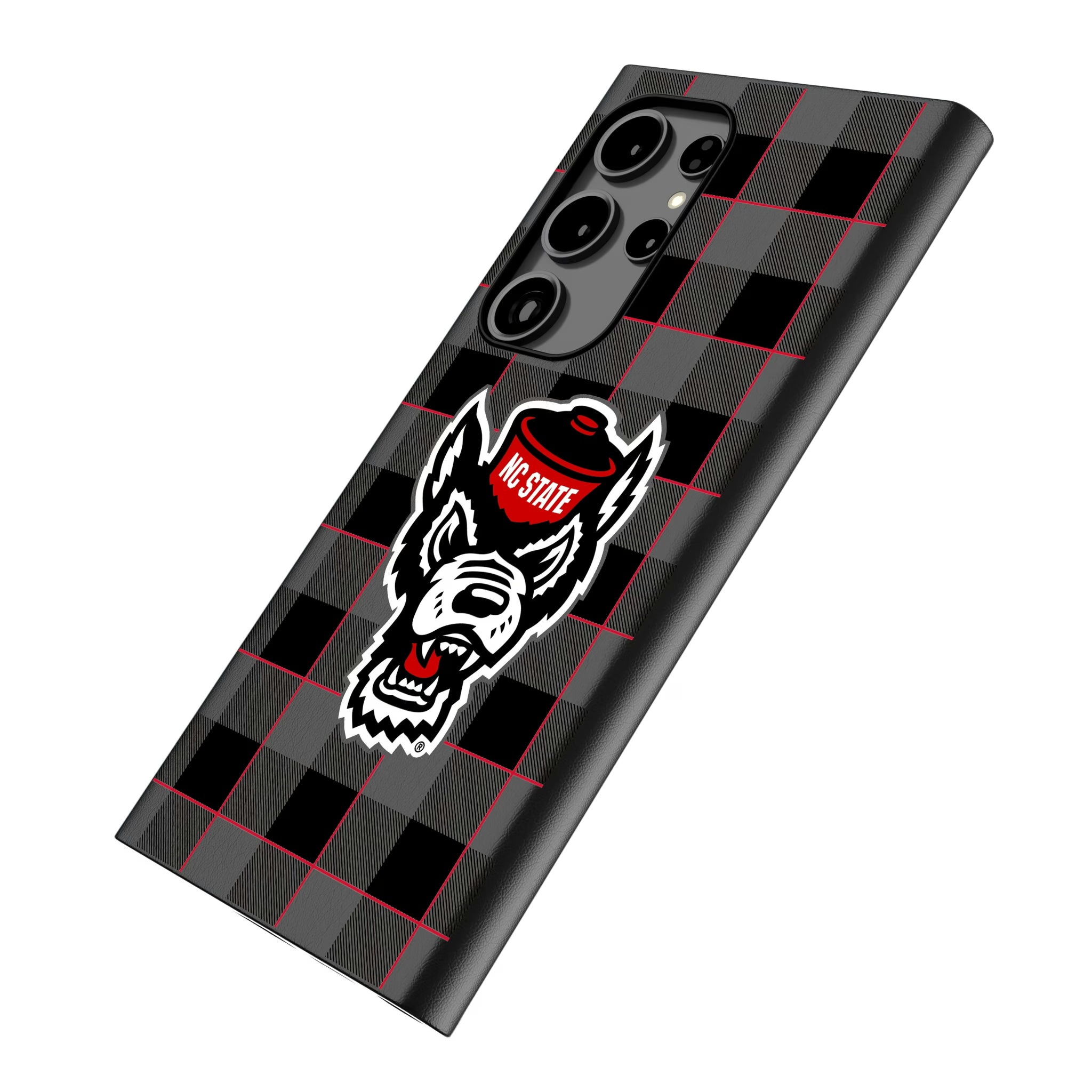 North Carolina State University Wolfpack Plaid Galaxy MagSafe Compatible Phone Case for Samsung Galaxy - Isometric View