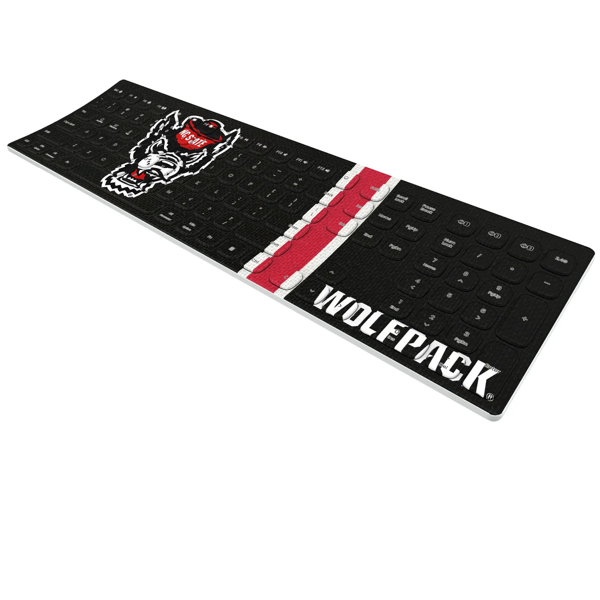 North Carolina State University Wolfpack Stripe KKB605 Curved Wireless Keyboard - Isometric View