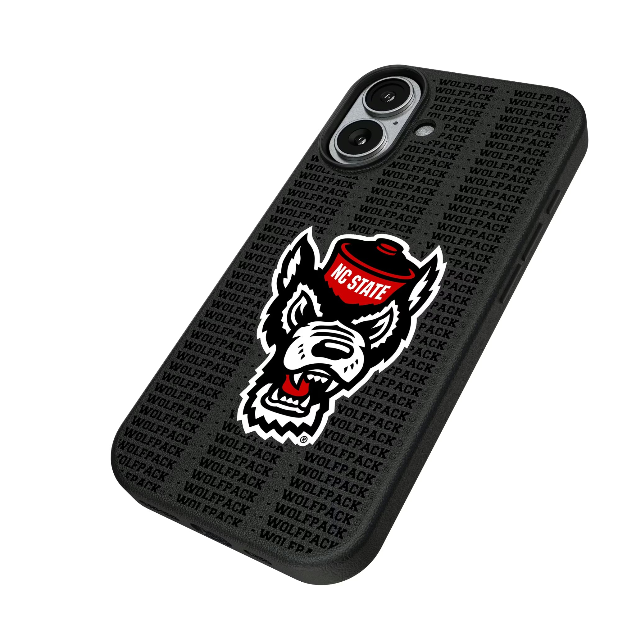 North Carolina State University Wolfpack Text Backdrop iPhone MagSafe Compatible Phone Case for Apple iPhone - Isometric View#Device_iPhone 17