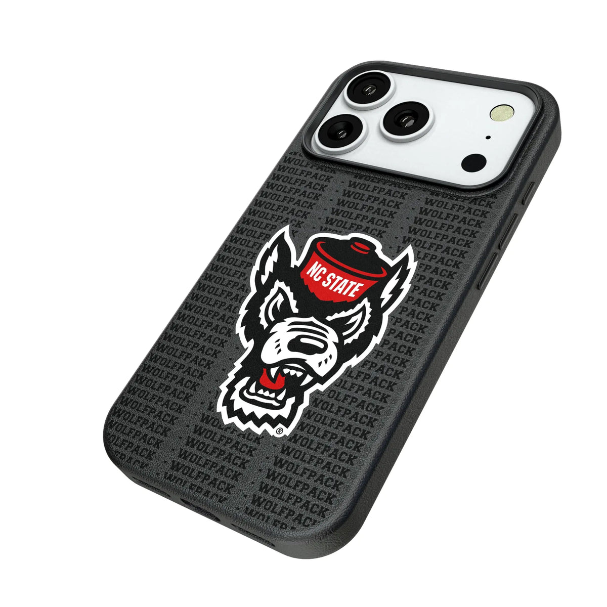North Carolina State University Wolfpack Text Backdrop iPhone MagSafe Compatible Phone Case for Apple iPhone - Isometric View#Device_iPhone 18 Pro
