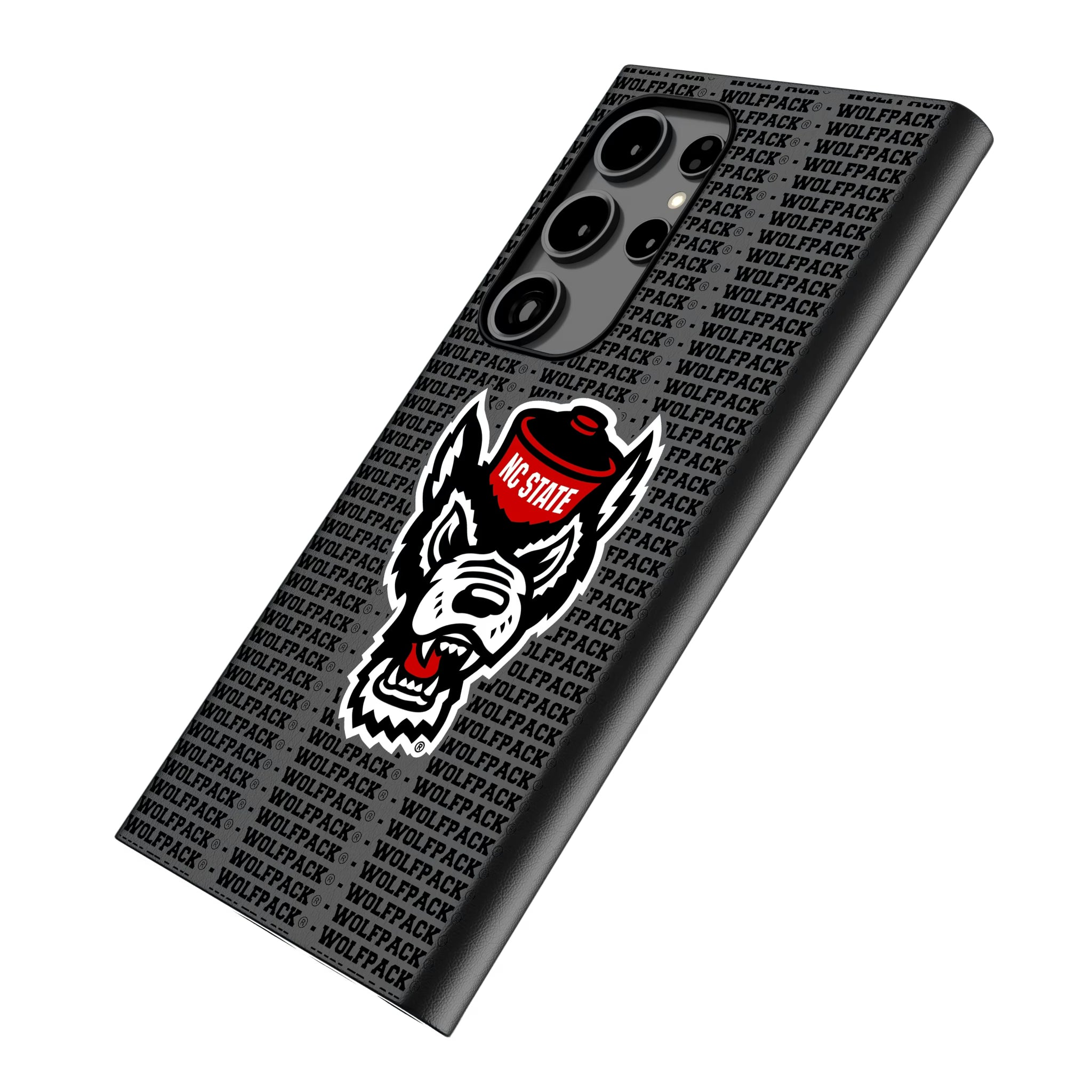 North Carolina State University Wolfpack Text Backdrop Galaxy MagSafe Compatible Phone Case for Samsung Galaxy - Isometric View
