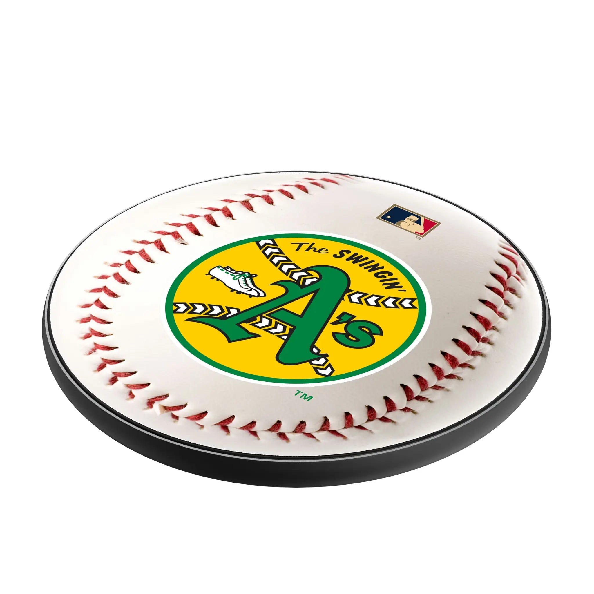Oakland As 1971-1981 - Cooperstown Collection Baseball 15-Watt Wireless Charger - Isometric View