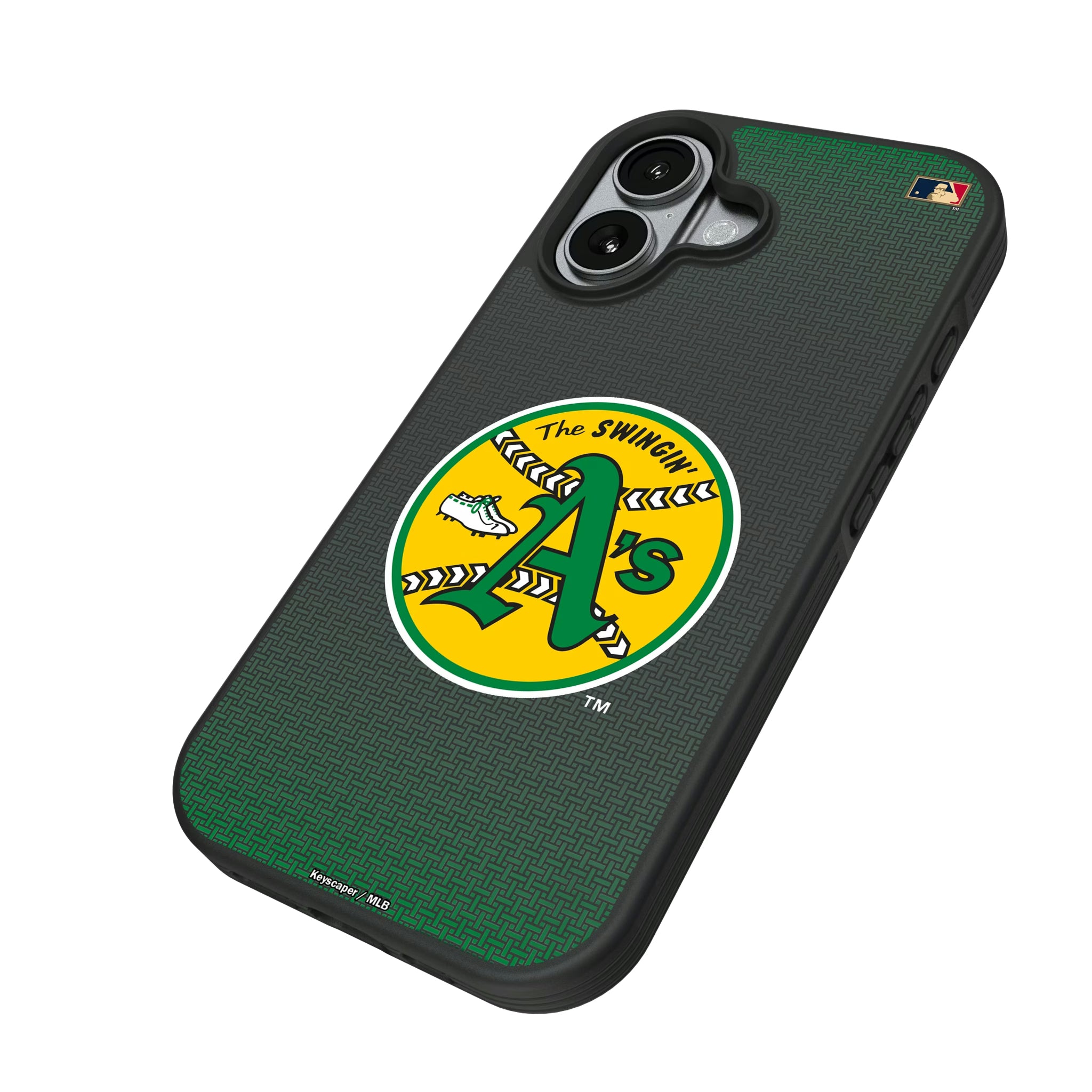 Oakland As 1971-1981 - Cooperstown Collection Linen iPhone Bump Phone Case for Apple iPhone - Isometric View#Device_iPhone 17