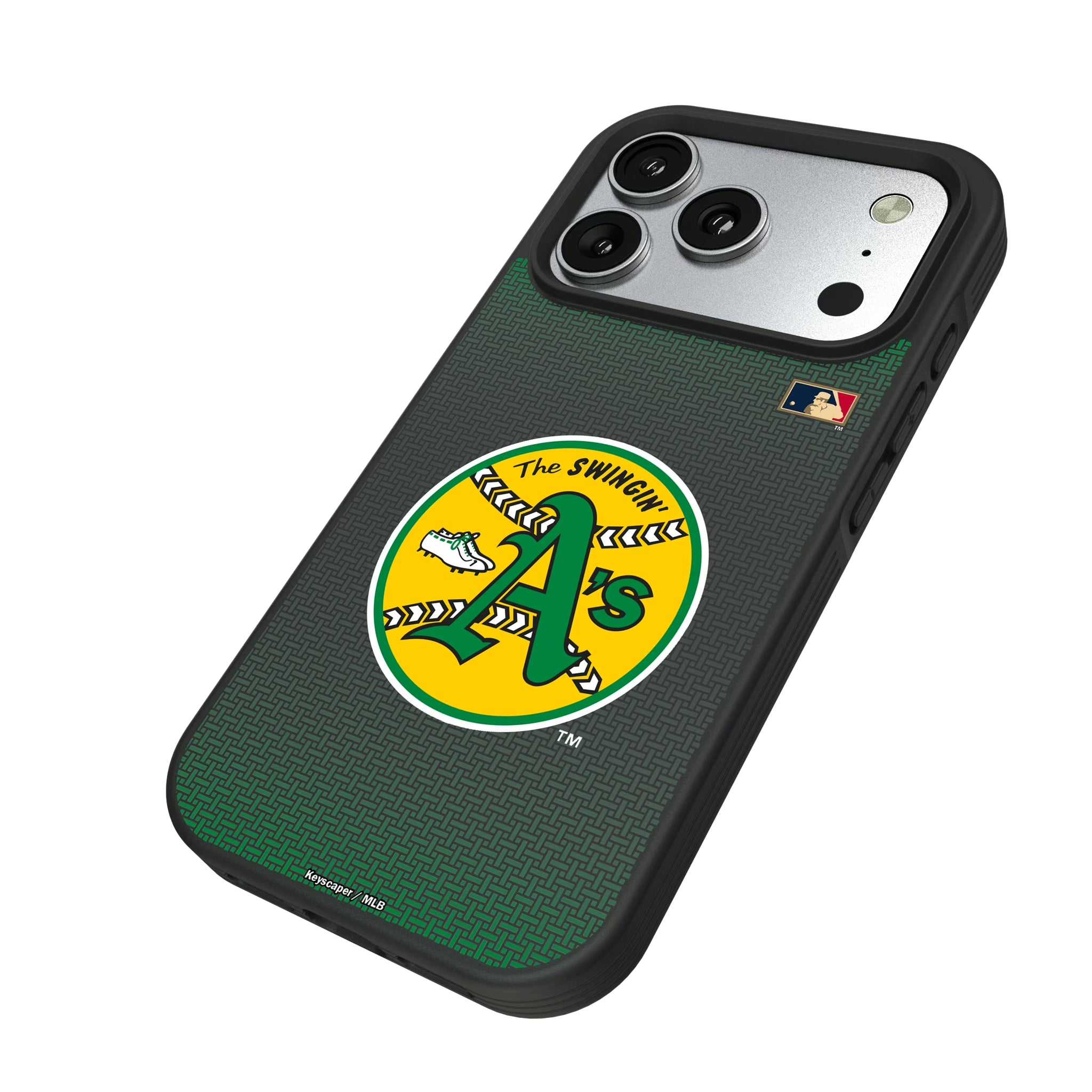 Oakland As 1971-1981 - Cooperstown Collection Linen iPhone Bump Phone Case for Apple iPhone - Isometric View#Device_iPhone 17 Pro