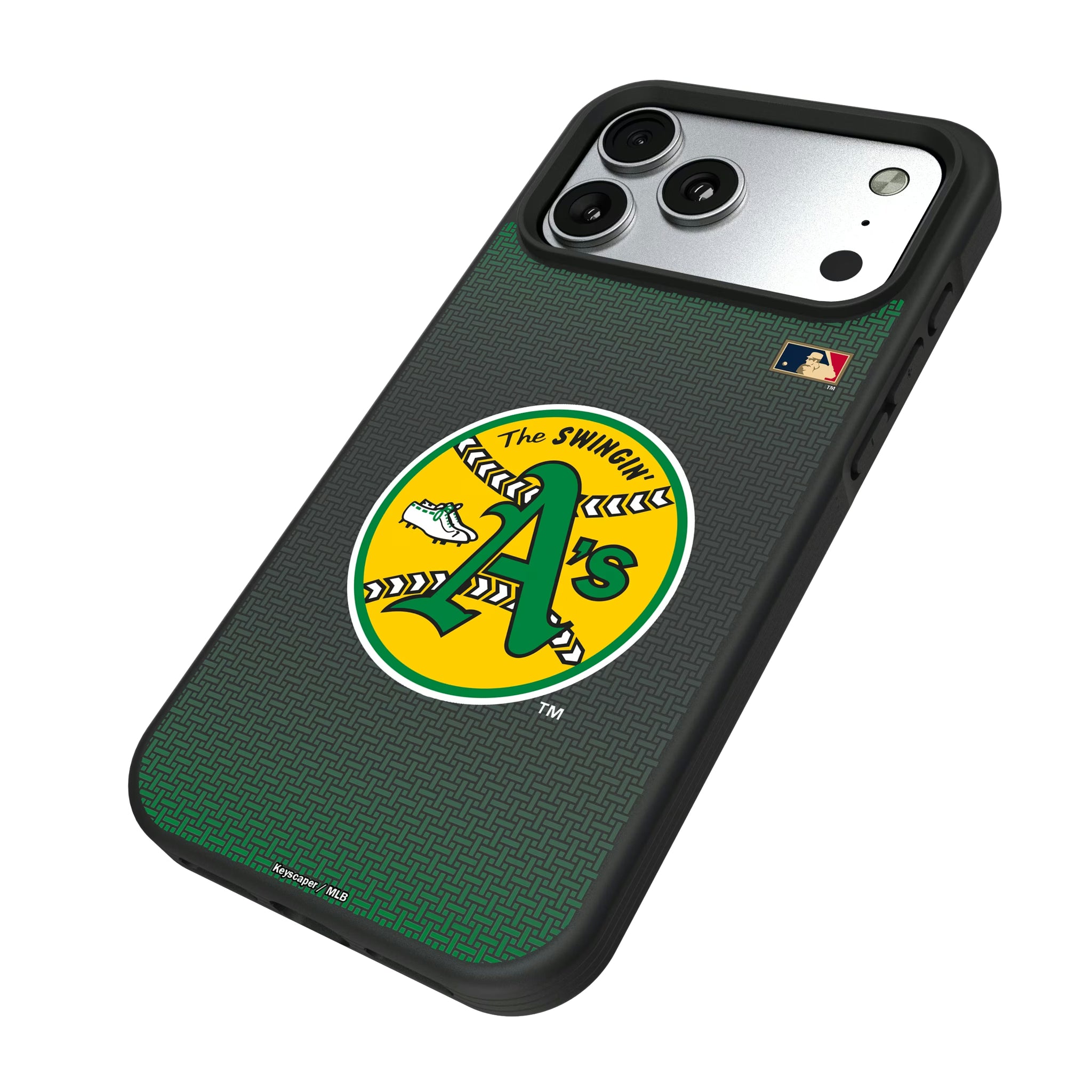 Oakland As 1971-1981 - Cooperstown Collection Linen iPhone Bump Phone Case for Apple iPhone - Isometric View#Device_iPhone 17 Pro Max