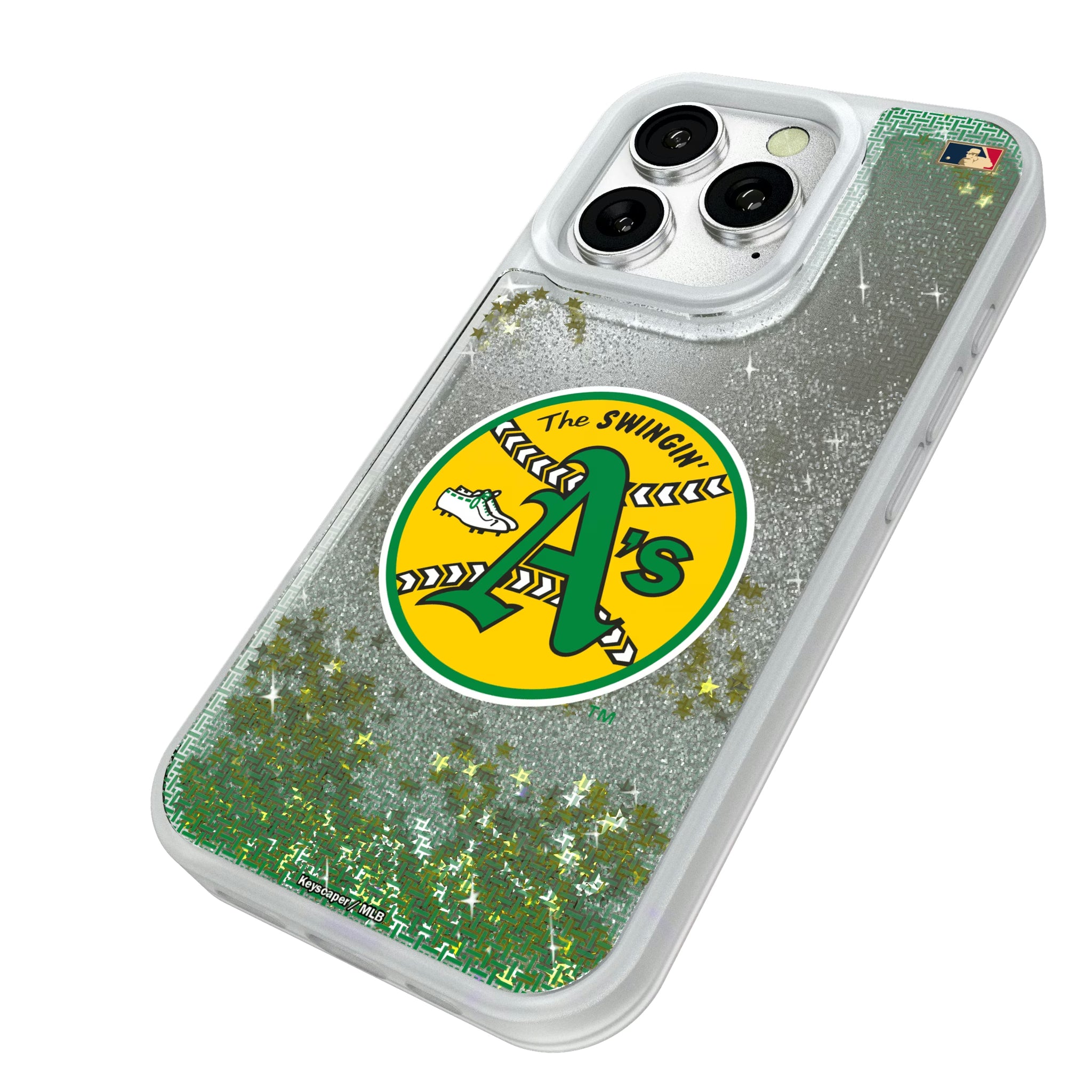 Oakland As 1971-1981 - Cooperstown Collection Linen iPhone Glitter Phone Case for Apple iPhone - Isometric View#Device_iPhone 16 Pro