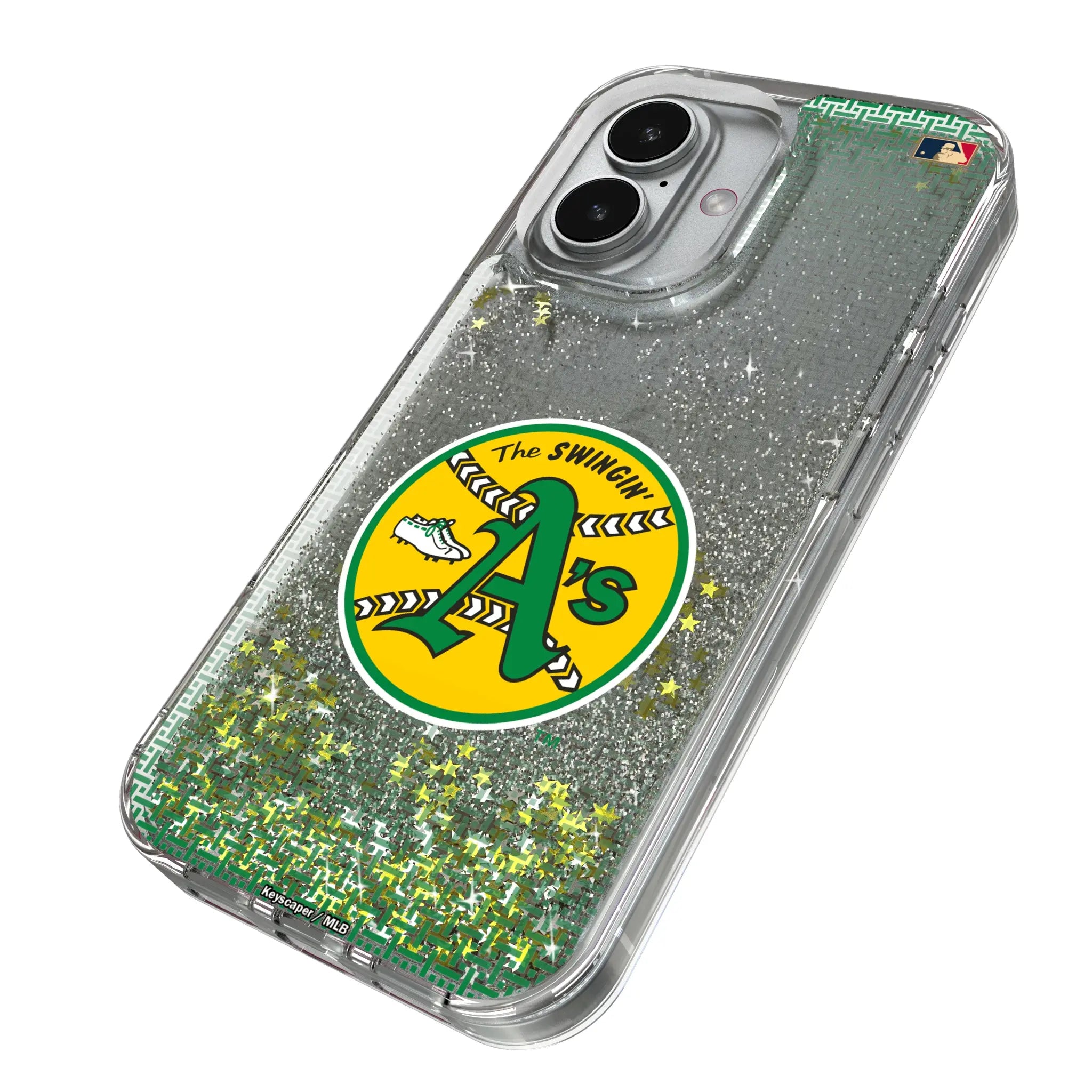 Oakland As 1971-1981 - Cooperstown Collection Linen iPhone Glitter Phone Case for Apple iPhone - Isometric View