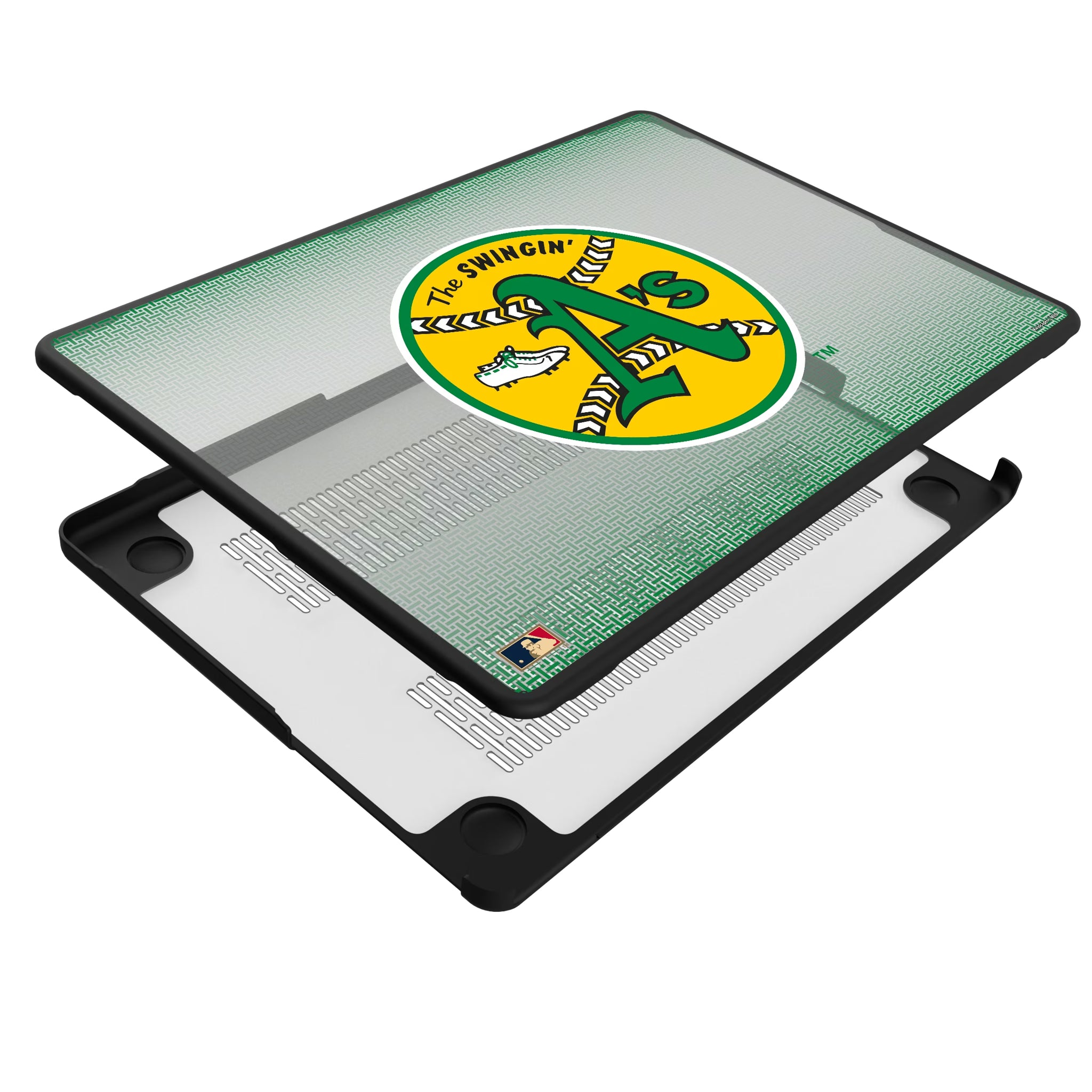 Oakland As 1971-1981 - Cooperstown Collection Linen MacBook Laptop Case for Apple MacBook - Isometric View#Device_MacBook Pro (14-inch, 2021) / MacBook Pro (14-inch, 2023) / MacBook Pro (14-inch, 2024)