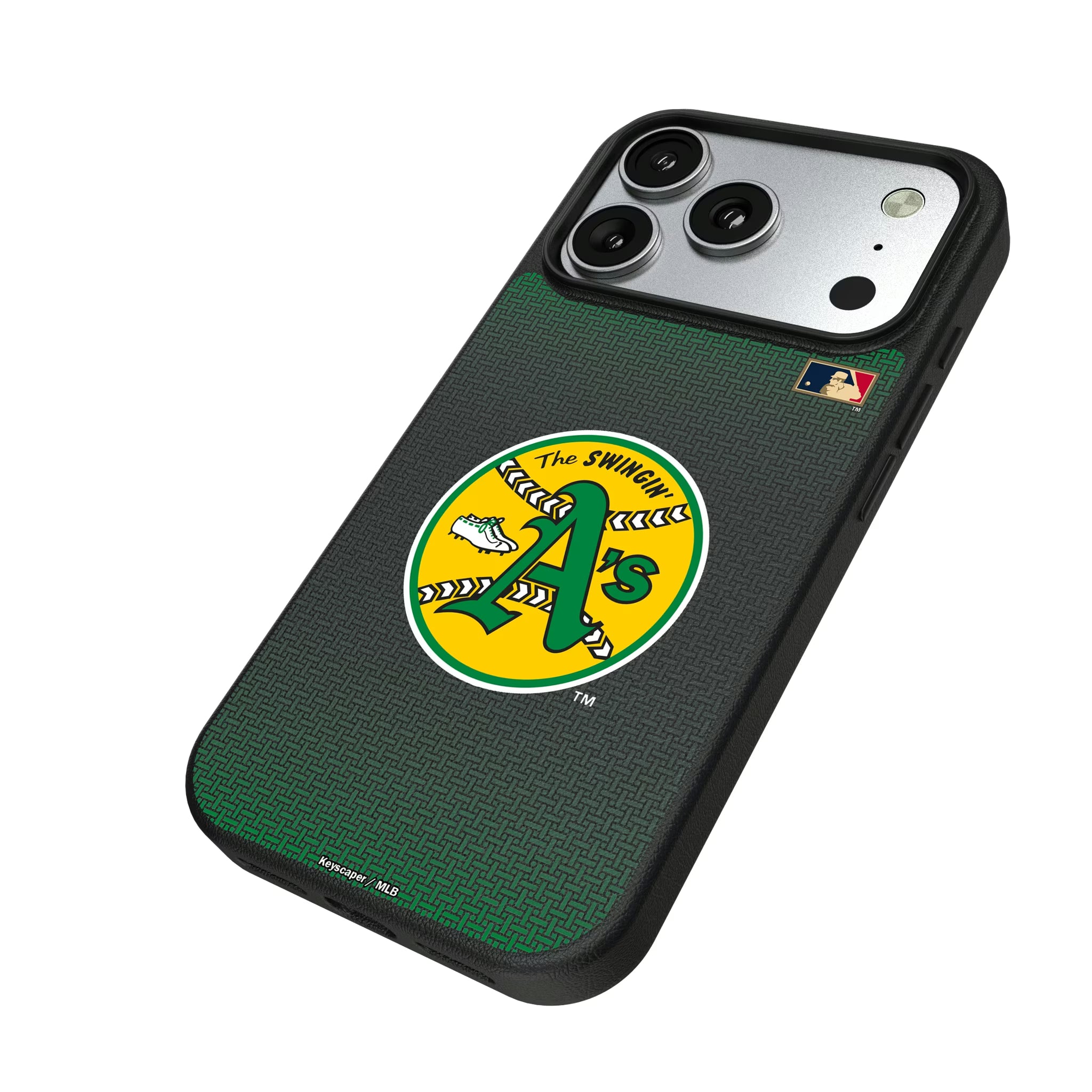 Oakland As 1971-1981 - Cooperstown Collection Linen iPhone MagSafe Compatible Phone Case for Apple iPhone - Isometric View#Device_iPhone 17 Pro