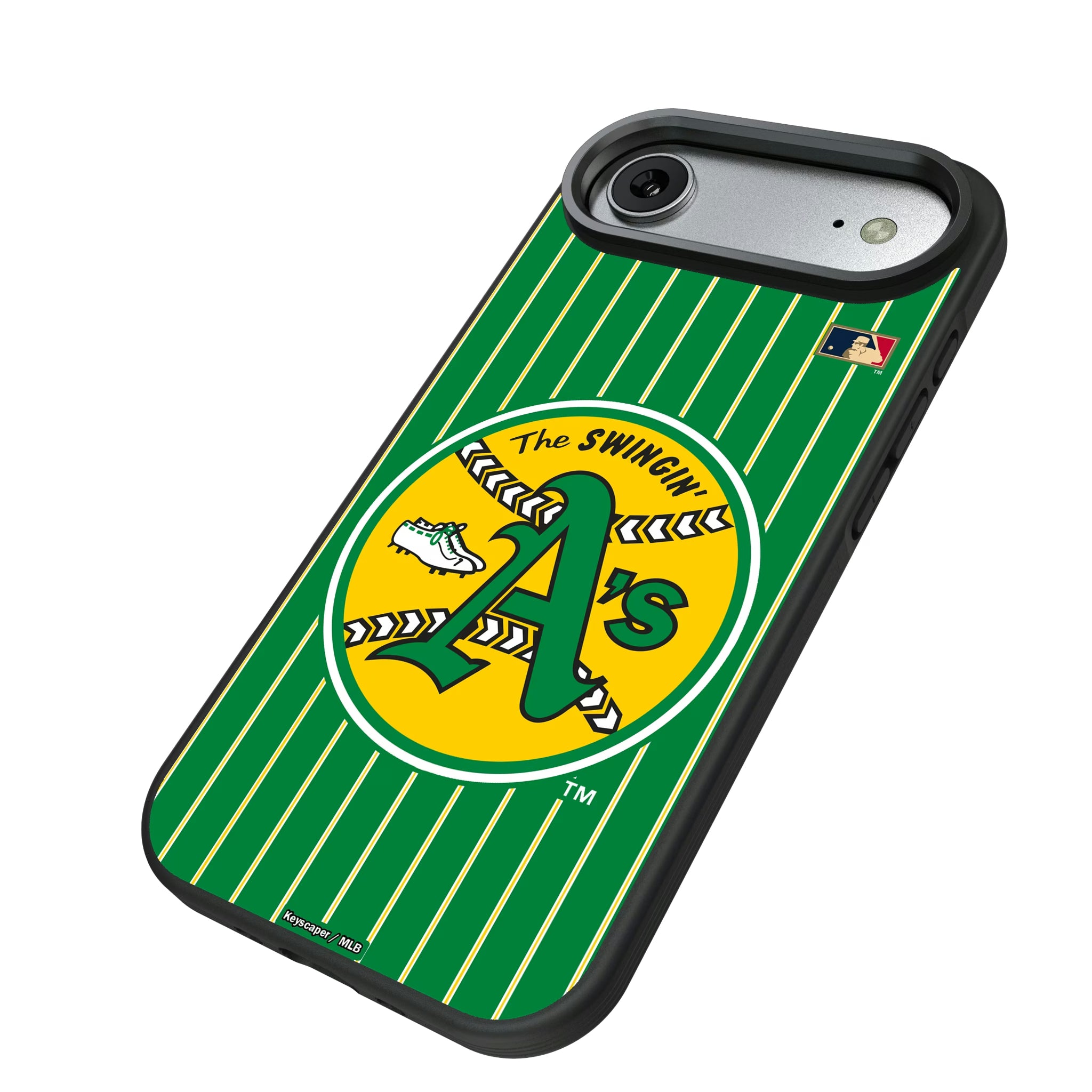 Oakland As 1971-1981 - Cooperstown Collection Pinstripe iPhone Bump Phone Case for Apple iPhone - Isometric View#Device_iPhone Air