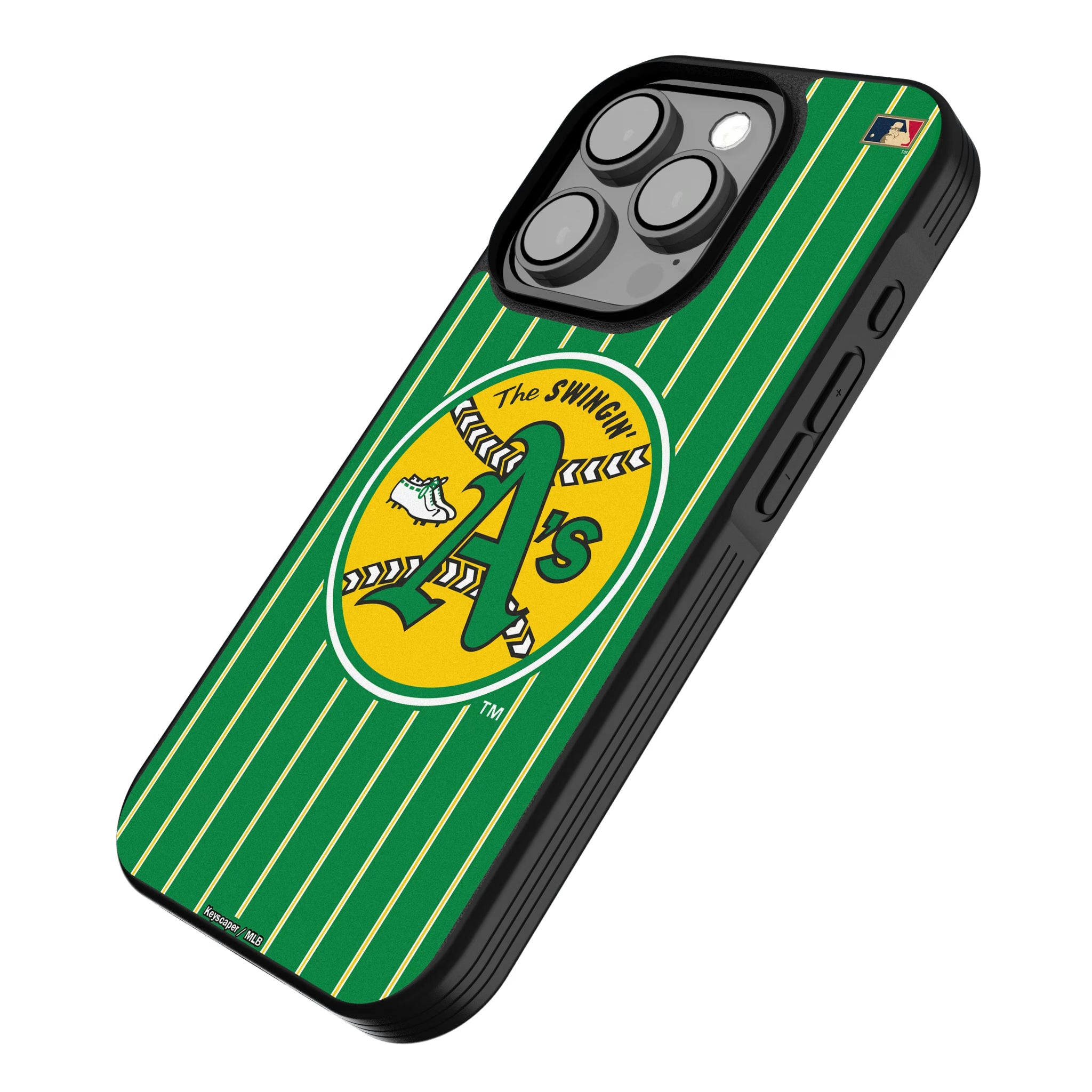 Oakland As 1971-1981 - Cooperstown Collection Pinstripe iPhone Bump Phone Case for Apple iPhone - Isometric View