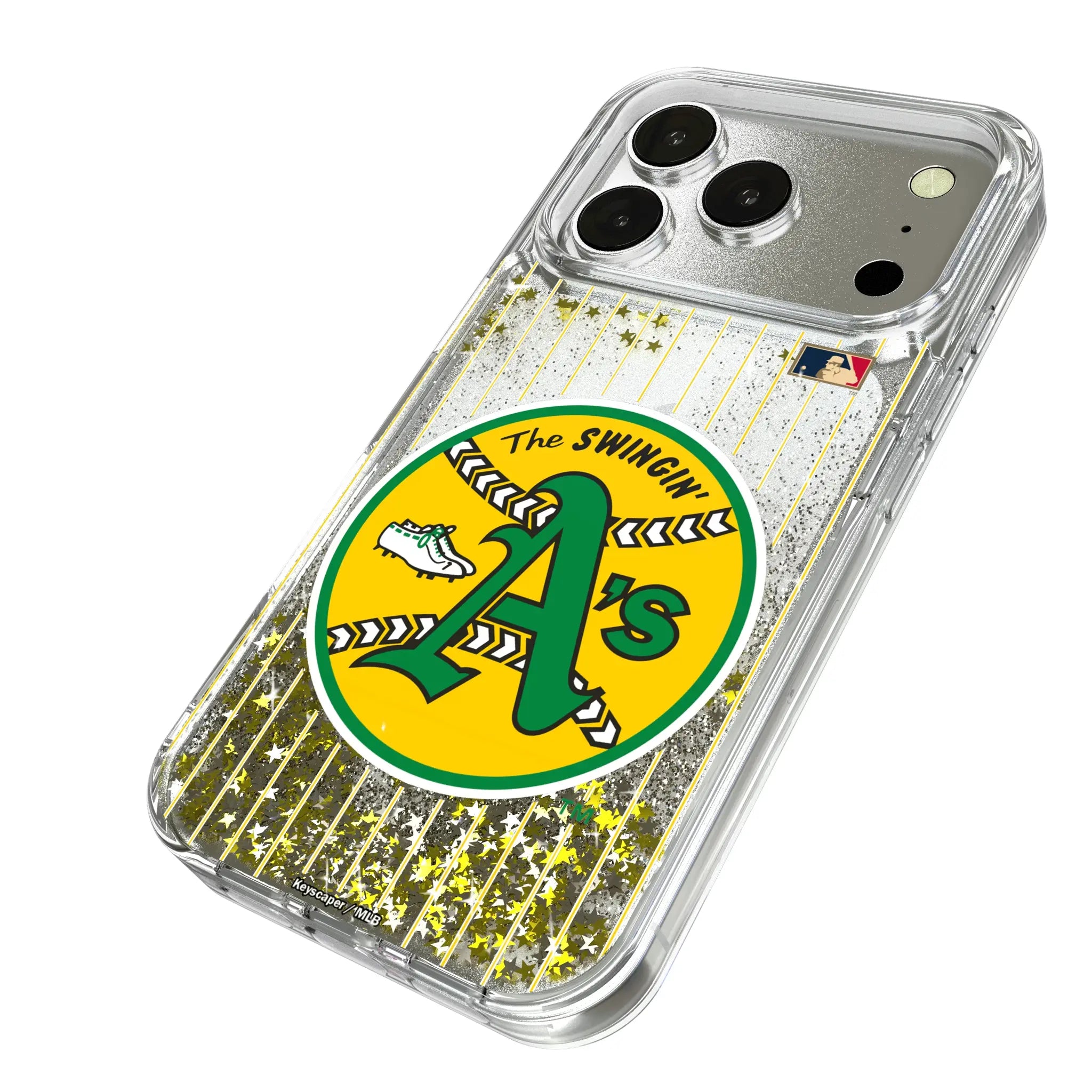 Oakland As 1971-1981 - Cooperstown Collection Pinstripe iPhone Glitter Phone Case for Apple iPhone - Isometric View