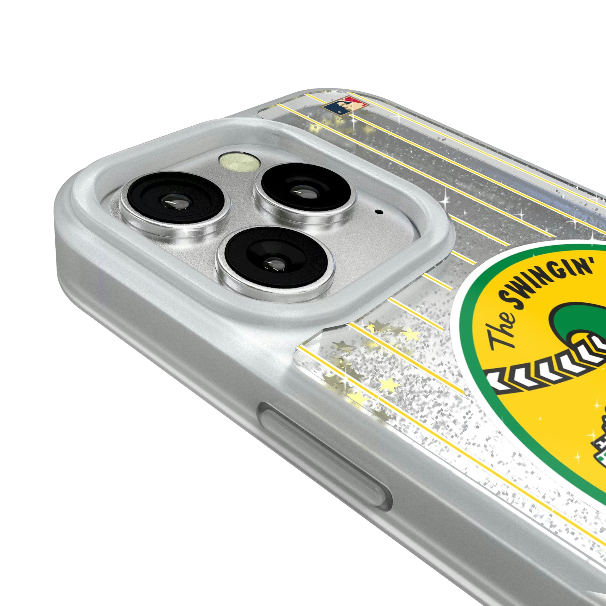 Oakland As 1971-1981 - Cooperstown Collection Pinstripe iPhone Glitter Phone Case for Apple iPhone - Detail#Device_iPhone 16 Pro