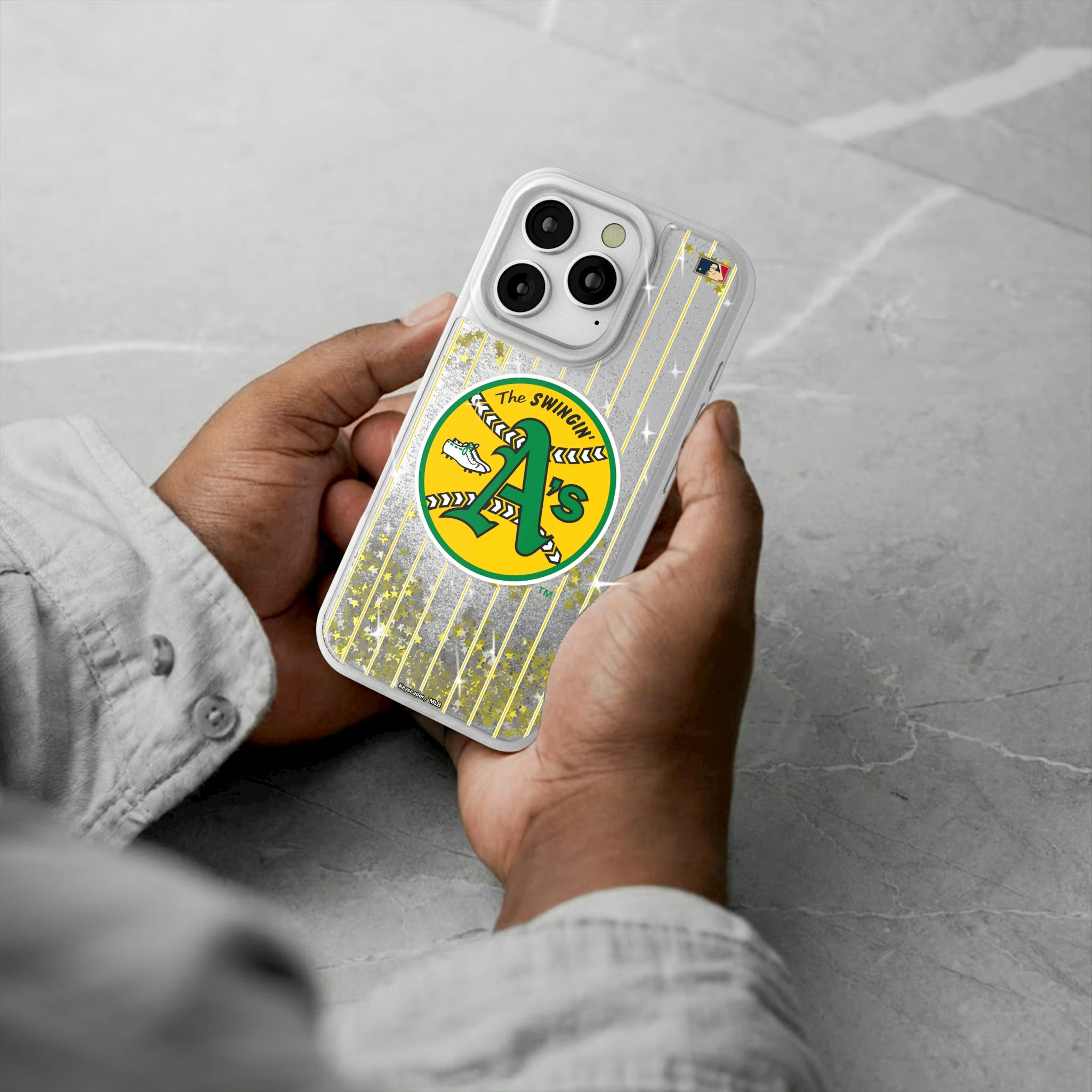 Oakland As 1971-1981 - Cooperstown Collection Pinstripe iPhone Glitter Phone Case for Apple iPhone - Lifestyle#Device_iPhone 16 Pro