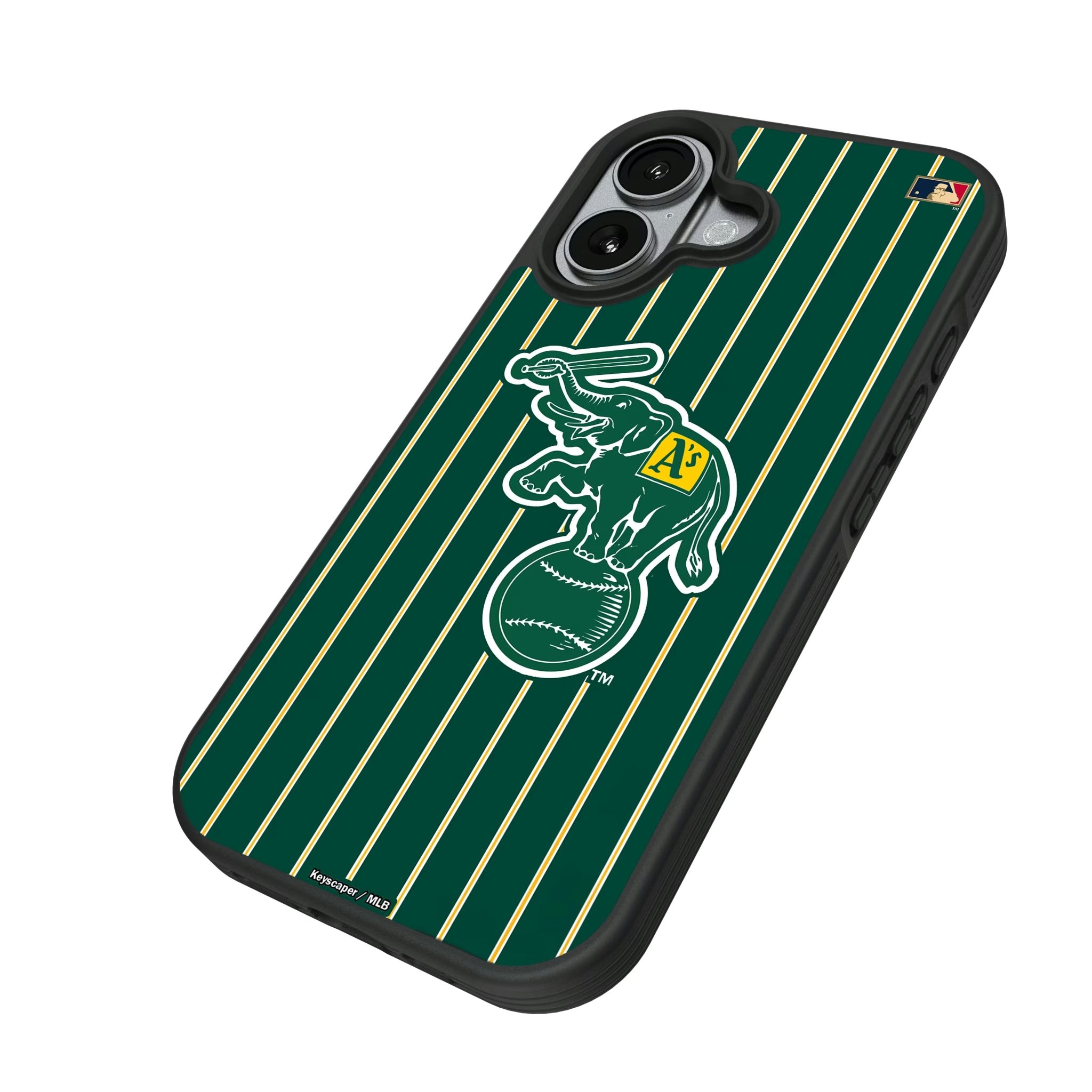 Oakland As Home 1988 - Cooperstown Collection Pinstripe iPhone Bump Phone Case for Apple iPhone - Isometric View#Device_iPhone 17
