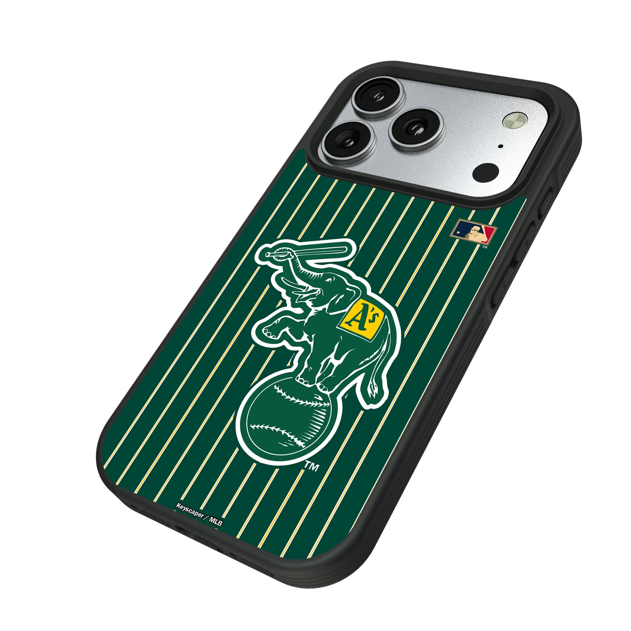 Oakland As Home 1988 - Cooperstown Collection Pinstripe iPhone Bump Phone Case for Apple iPhone - Isometric View#Device_iPhone 17 Pro