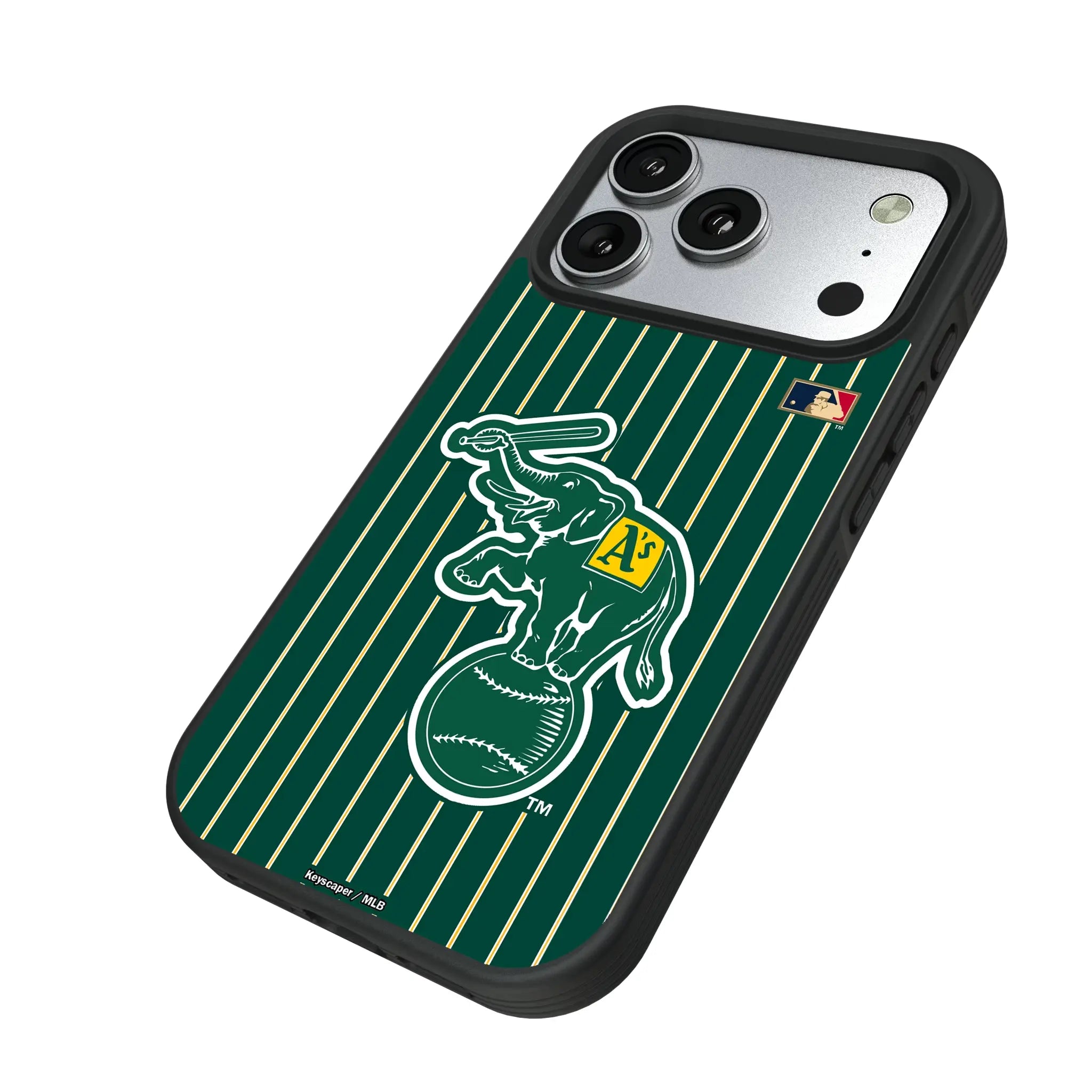 Oakland As Home 1988 - Cooperstown Collection Pinstripe iPhone Bump Phone Case for Apple iPhone - Isometric View#Device_iPhone 17 Pro