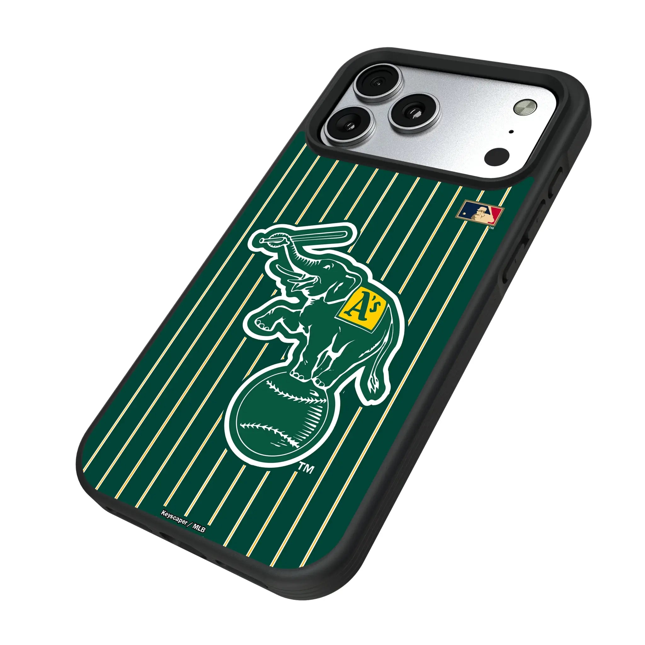 Oakland As Home 1988 - Cooperstown Collection Pinstripe iPhone Bump Phone Case for Apple iPhone - Isometric View#Device_iPhone 17 Pro Max