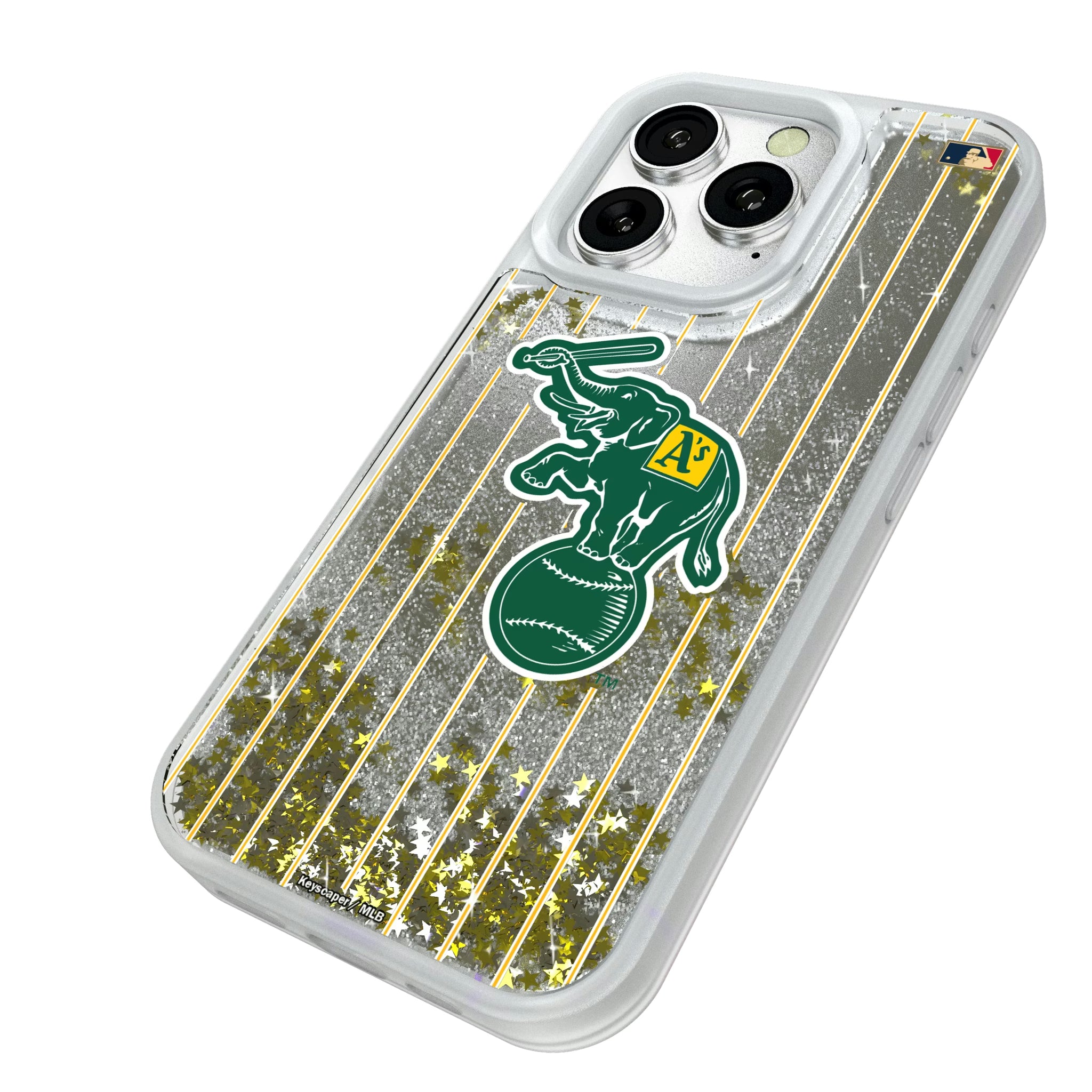 Oakland As Home 1988 - Cooperstown Collection Pinstripe iPhone Glitter Phone Case for Apple iPhone - Isometric View#Device_iPhone 16 Pro