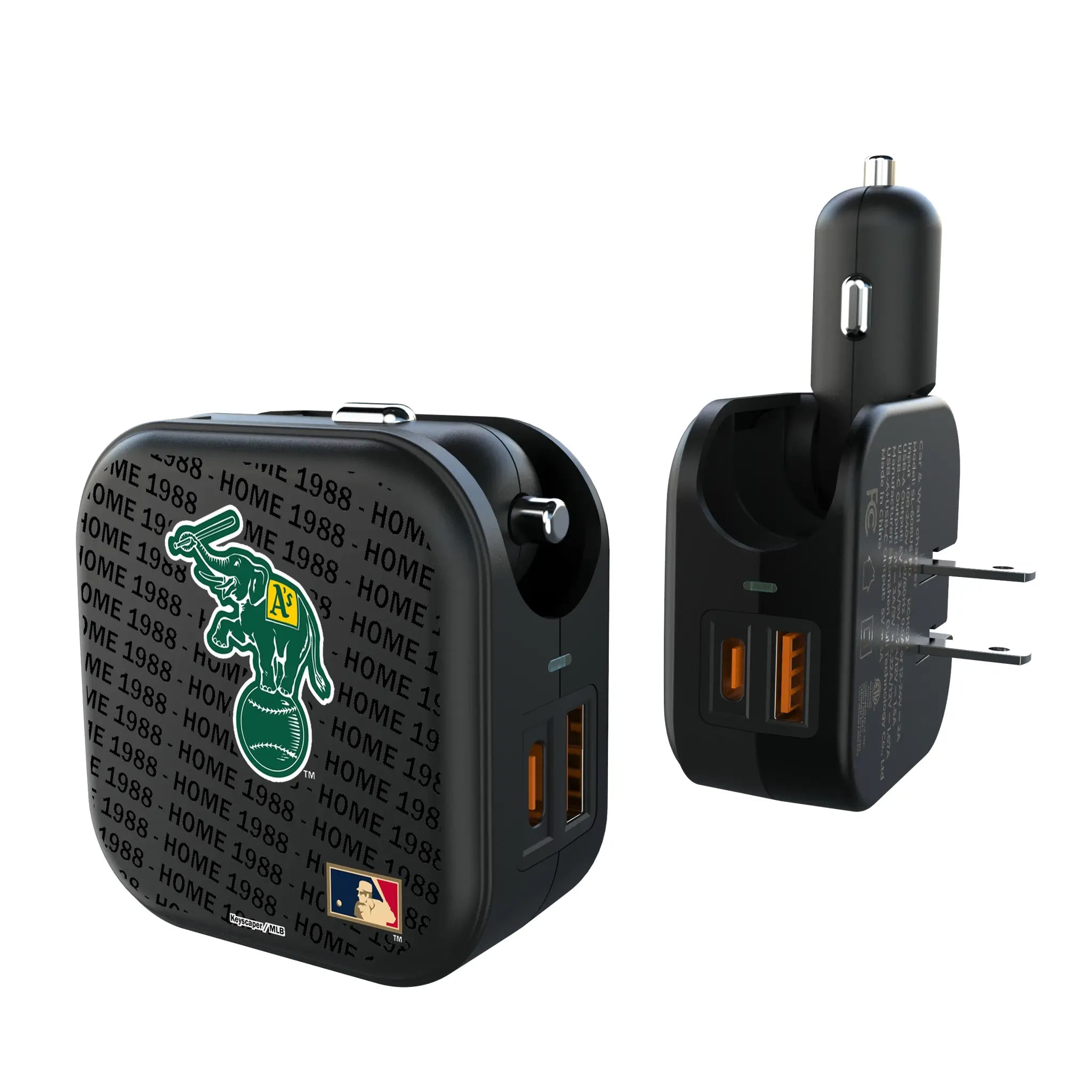 Oakland As Home 1988 - Cooperstown Collection Text Backdrop 2 in 1 USB A/C Charger
