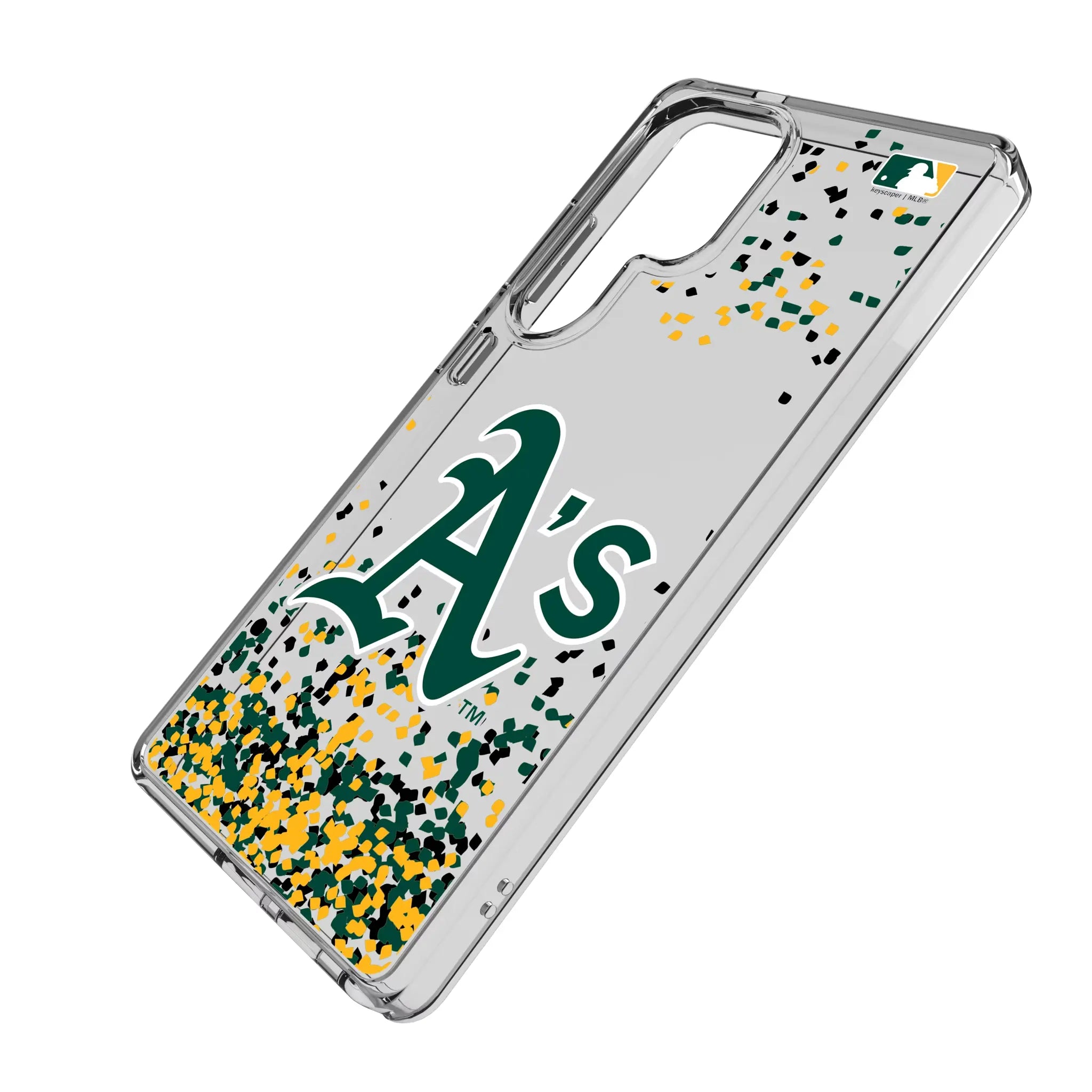 Oakland Athletics Confetti Galaxy Clear Phone Case for Samsung Galaxy - Isometric View#Device_Galaxy S25 Ultra