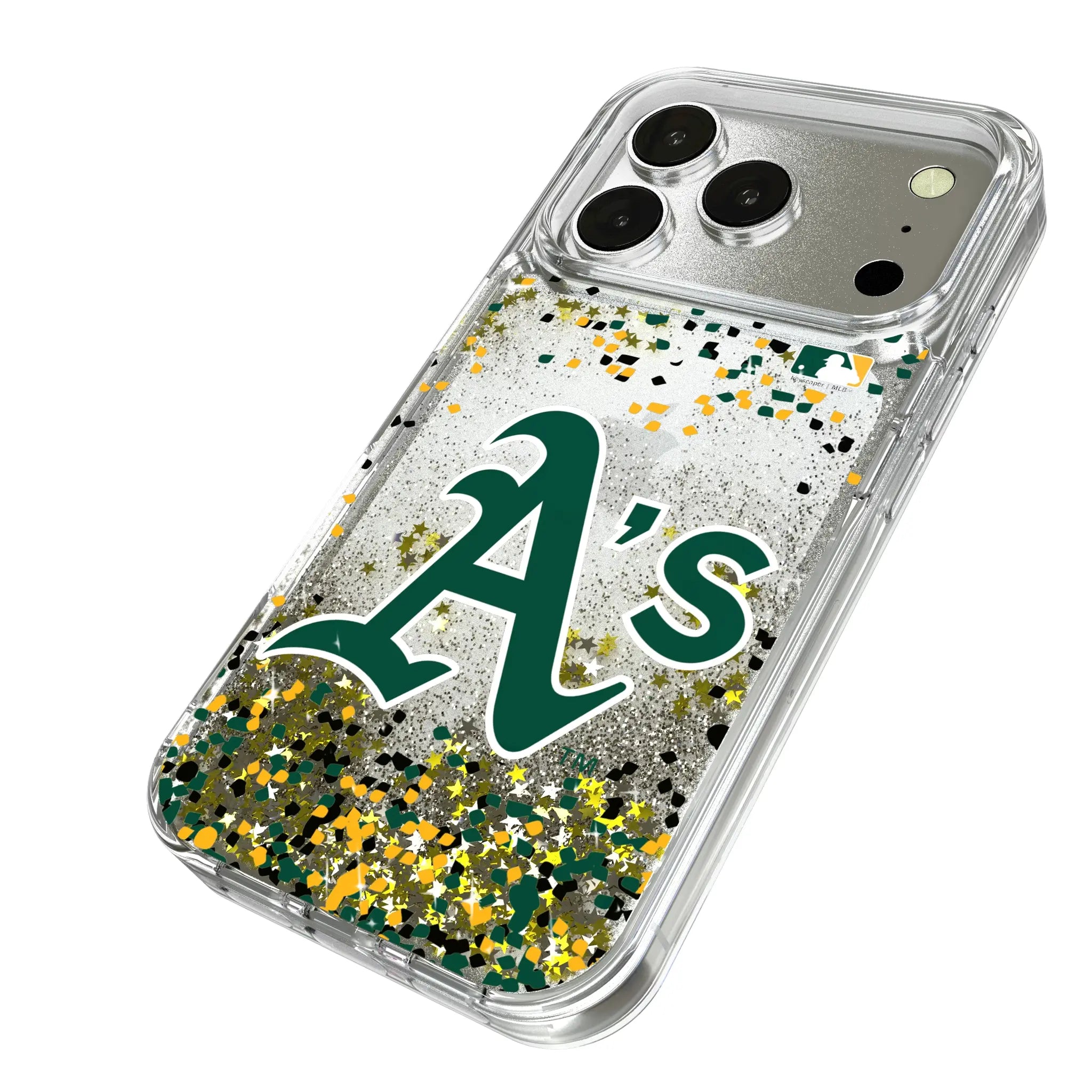 Oakland Athletics Confetti iPhone Glitter Phone Case for Apple iPhone - Isometric View