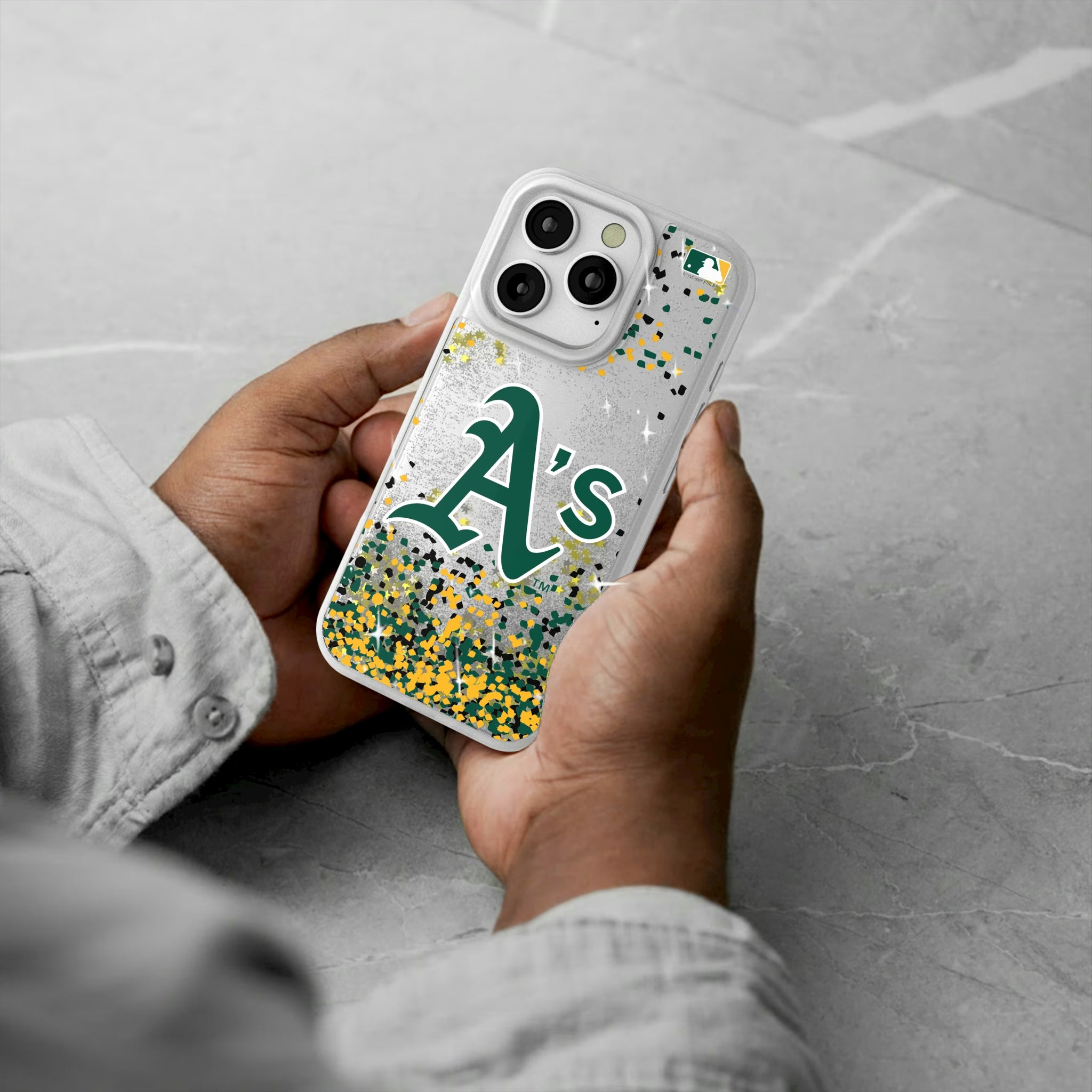 Oakland Athletics Confetti iPhone Glitter Phone Case for Apple iPhone - Lifestyle#Device_iPhone 16 Pro
