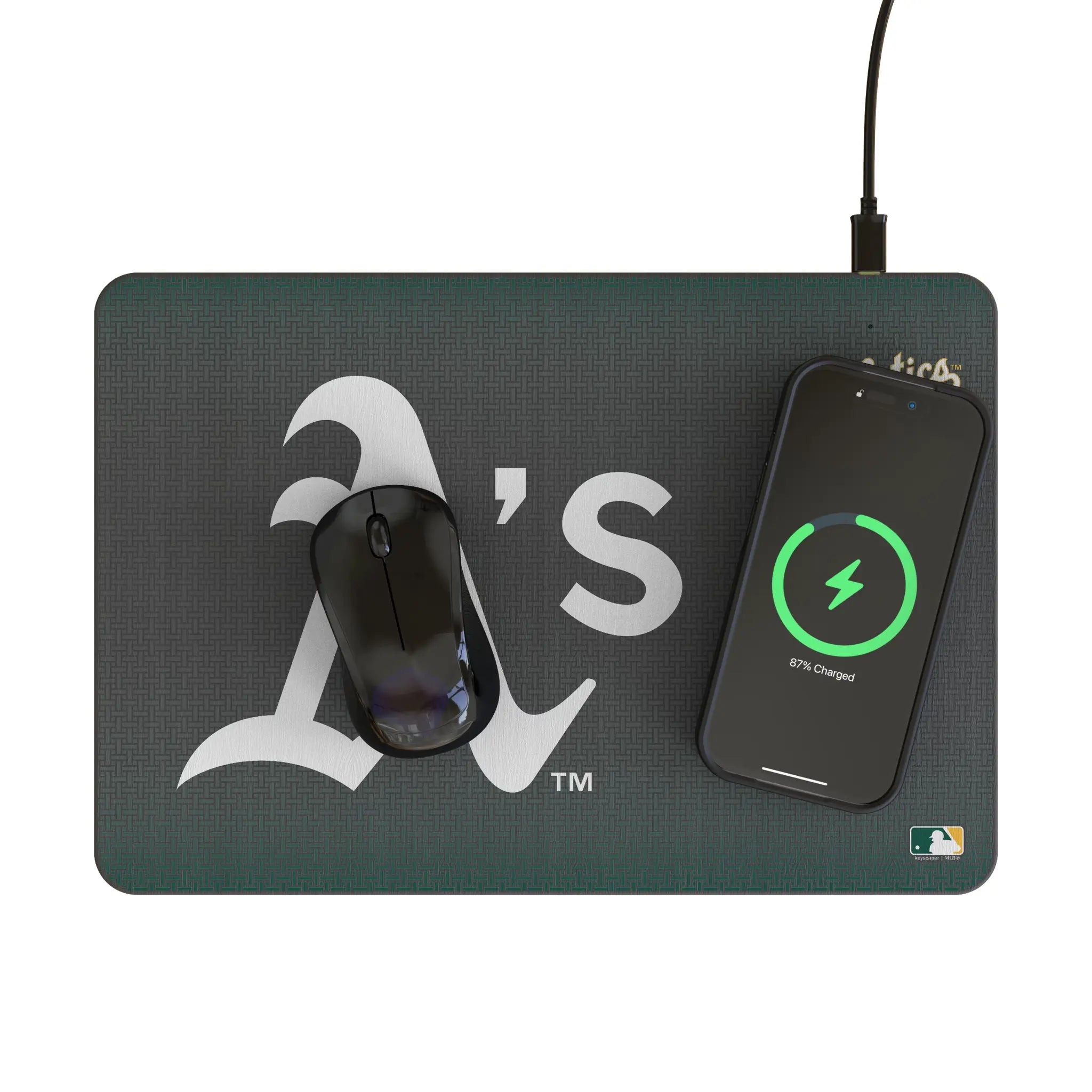 Oakland Athletics Linen 15-Watt Wireless Charger and Mouse Pad - Lifestyle