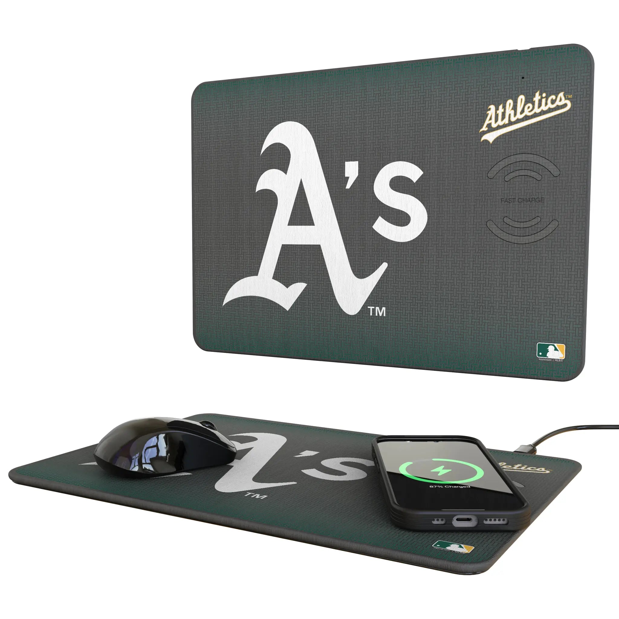 Oakland Athletics Linen 15-Watt Wireless Charger and Mouse Pad