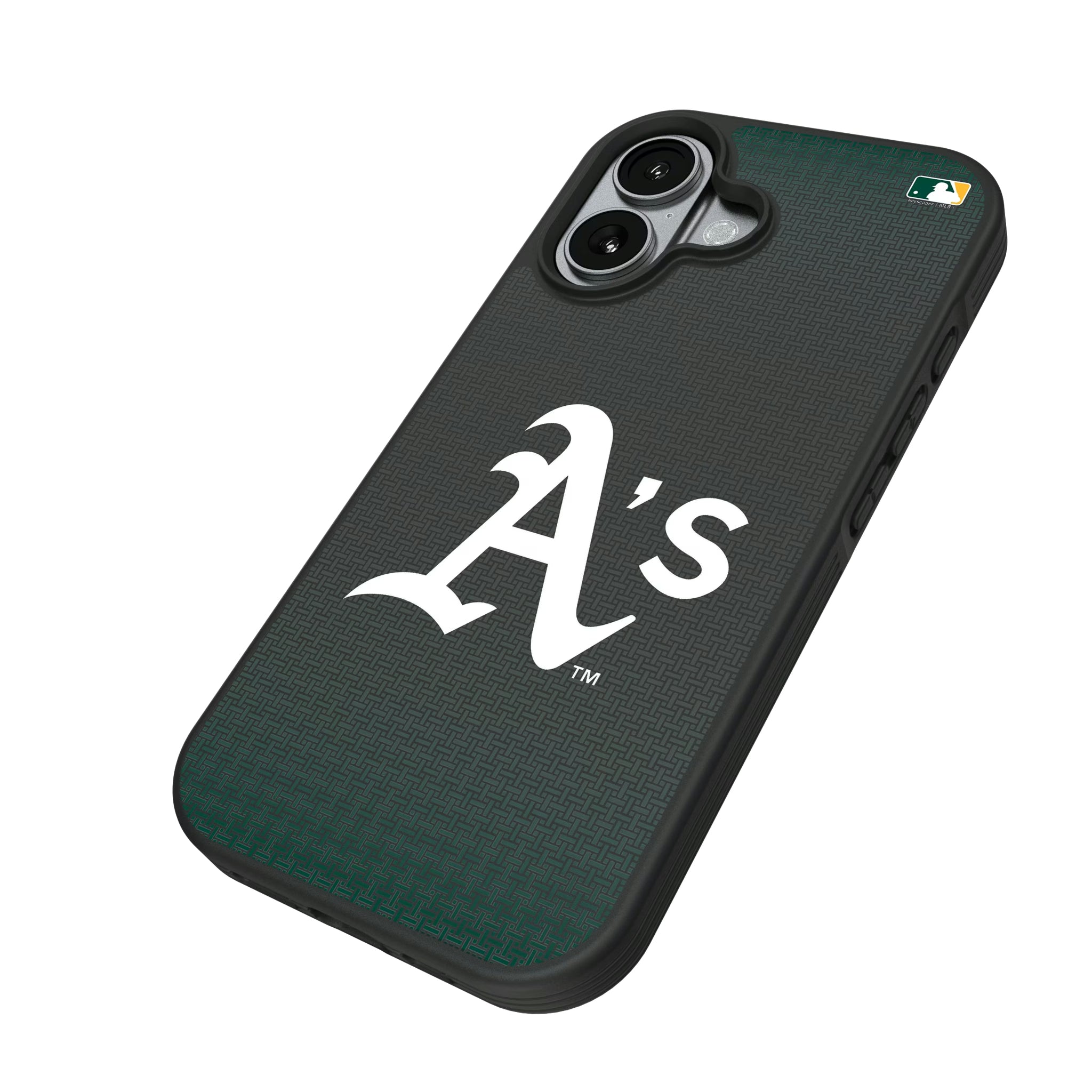 Oakland Athletics Linen iPhone Bump Phone Case for Apple iPhone - Isometric View#Device_iPhone 17