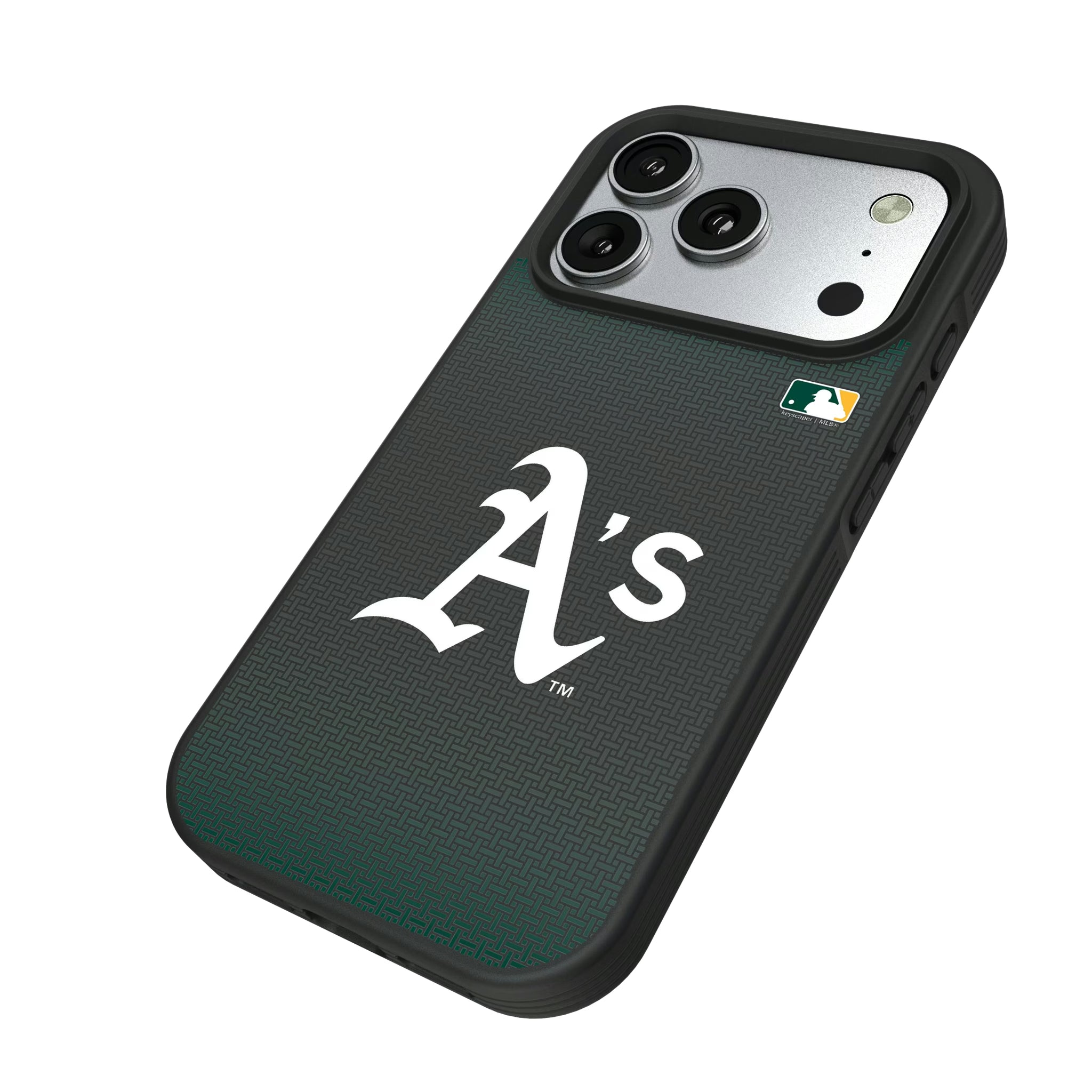 Oakland Athletics Linen iPhone Bump Phone Case for Apple iPhone - Isometric View#Device_iPhone 17 Pro