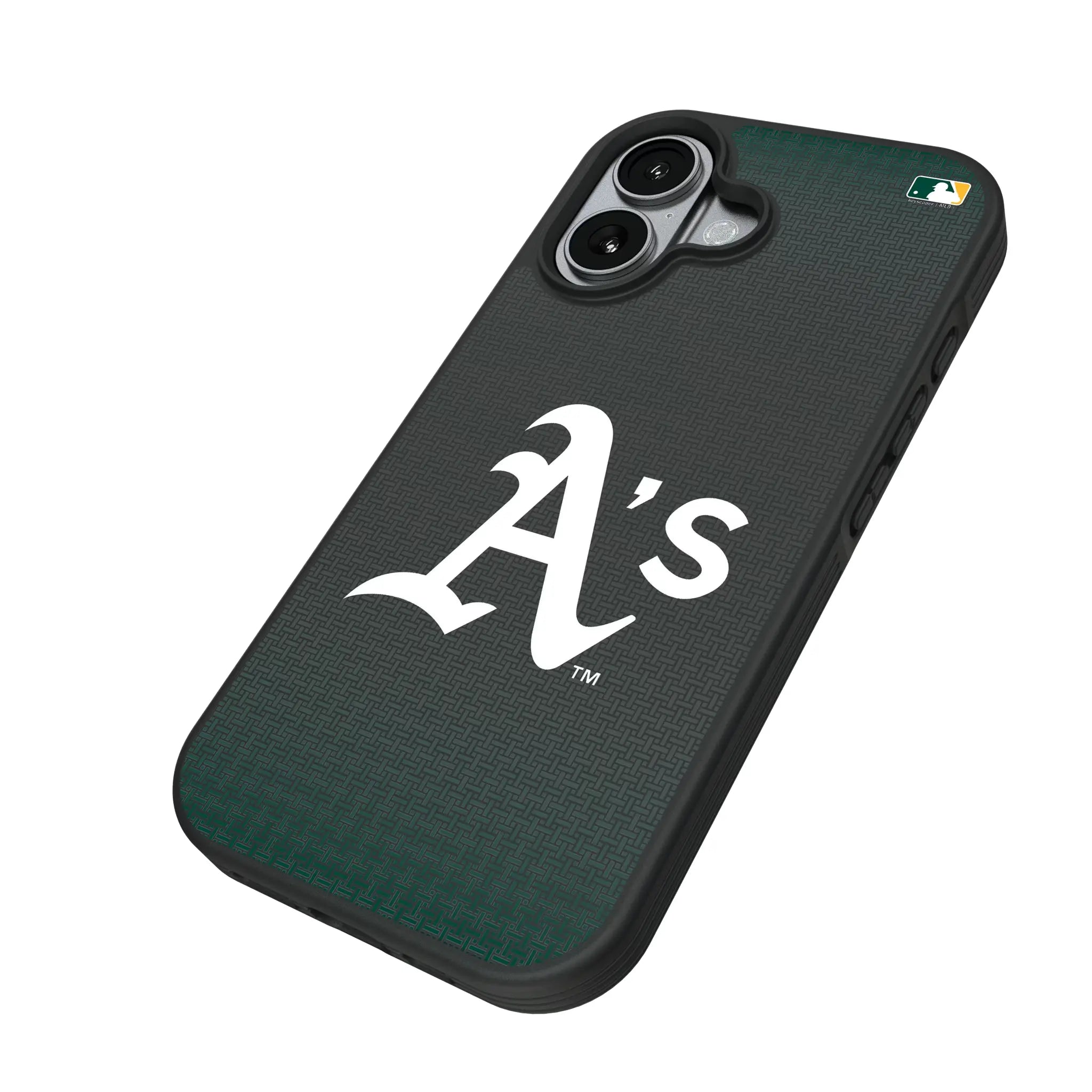 Oakland Athletics Linen iPhone Bump Phone Case for Apple iPhone - Isometric View#Device_iPhone 17
