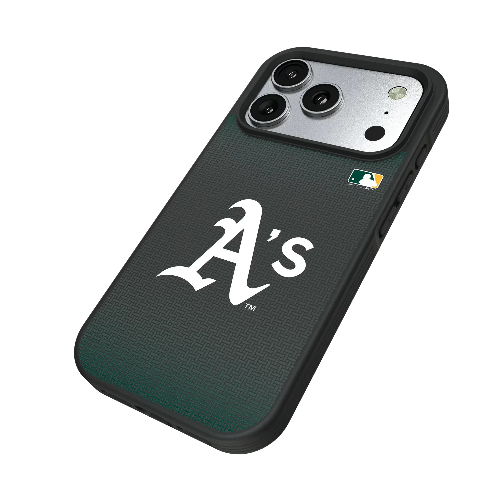 Oakland Athletics Linen iPhone Bump Phone Case for Apple iPhone - Isometric View#Device_iPhone 17 Pro