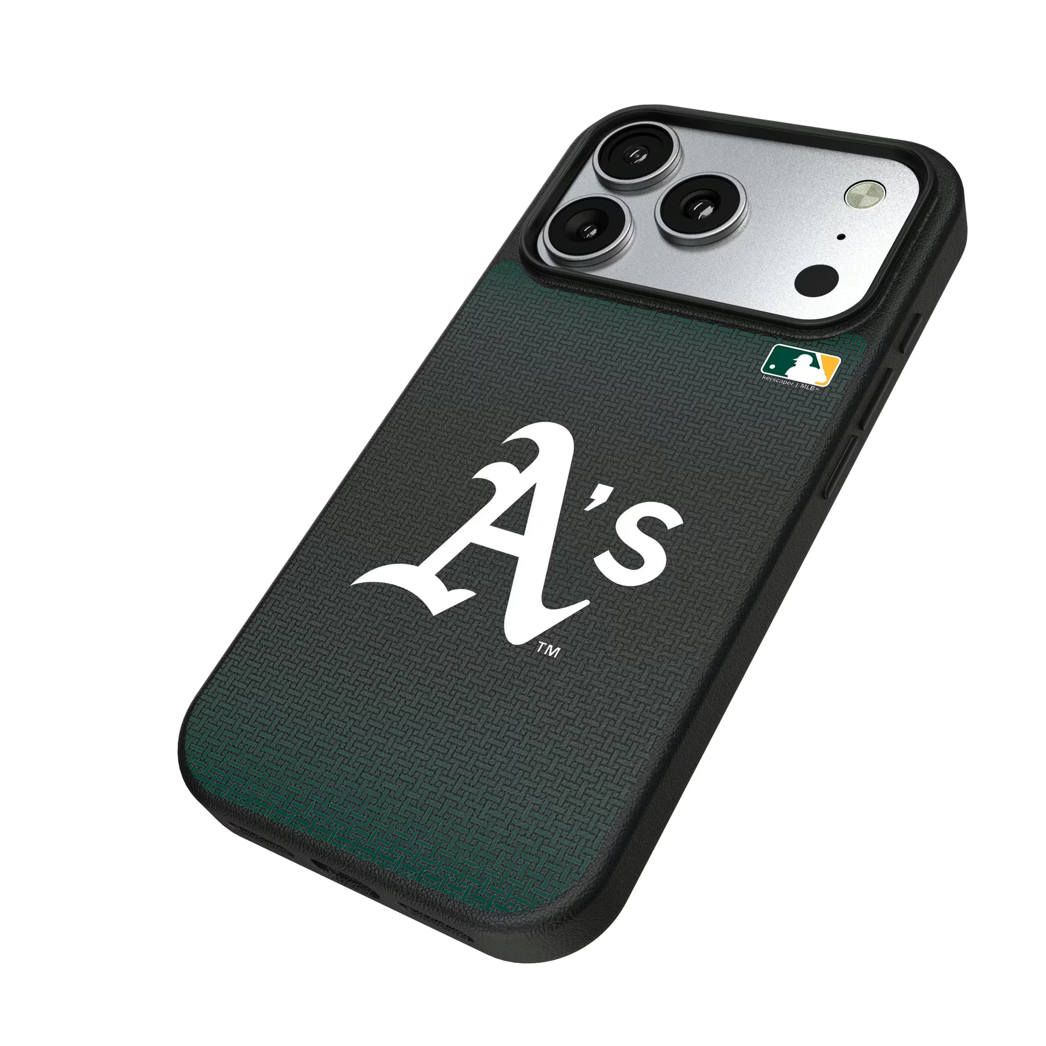 Oakland Athletics Linen iPhone MagSafe Compatible Phone Case for Apple iPhone - Isometric View#Device_iPhone 17 Pro
